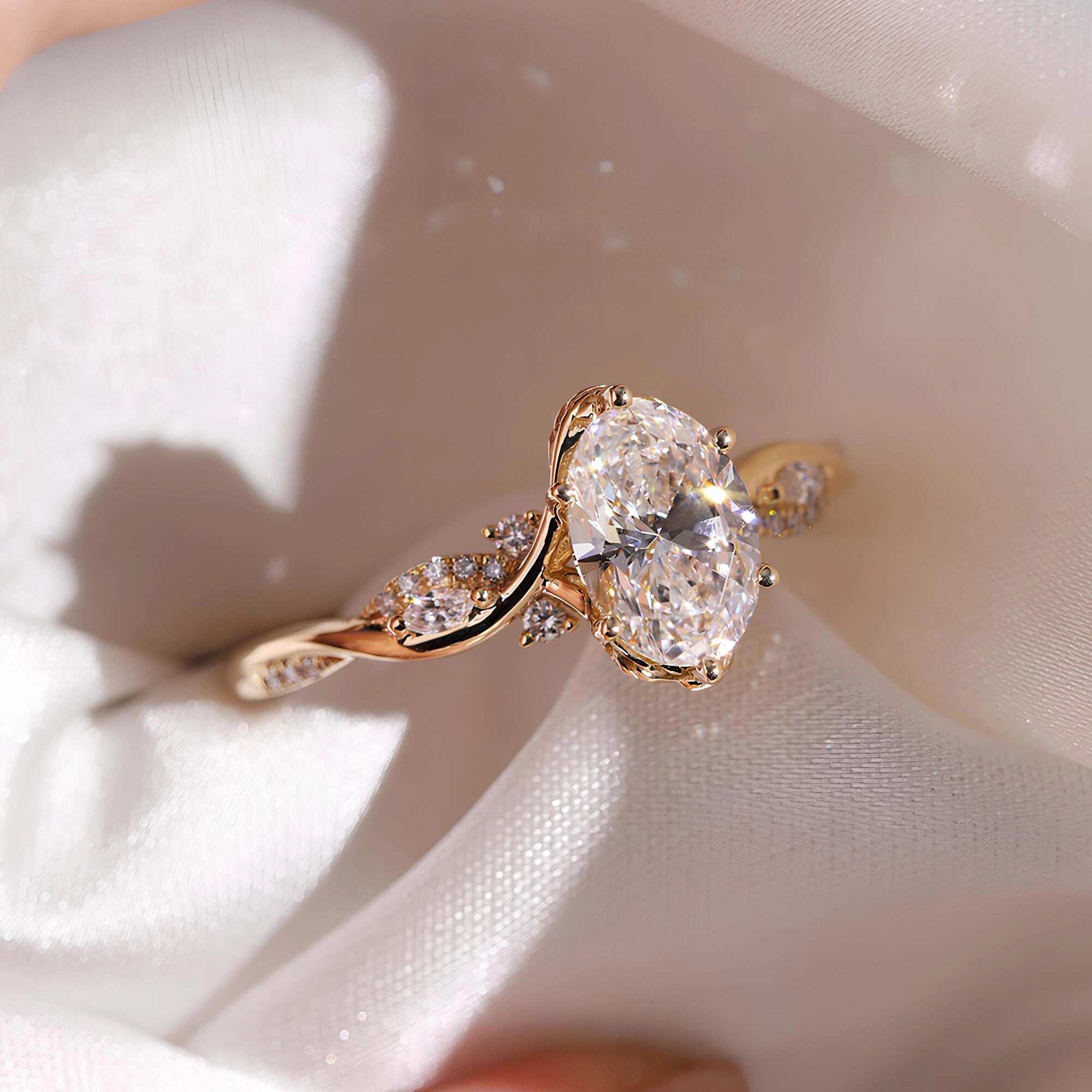 Common :: Unii Jewels 1.74TCW Oval lab grown diamond nature inspired engagement ring