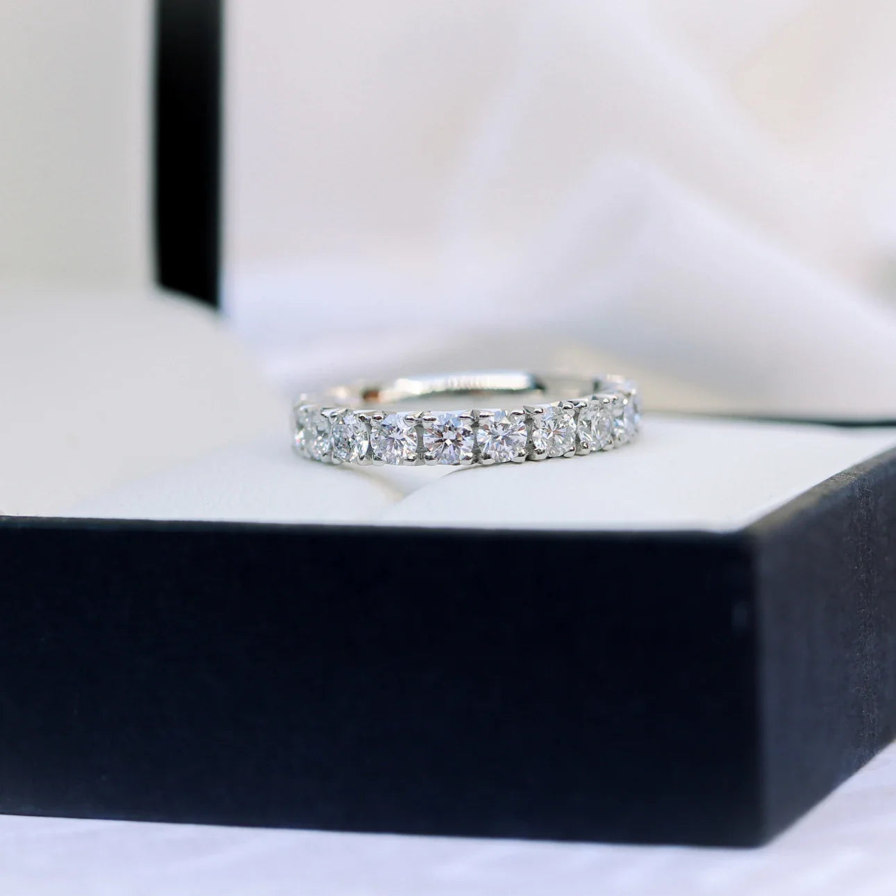 Round Lab Grown Diamond , French Pave Eternity Band , EF Color , VS Clarity , IGI Certificate