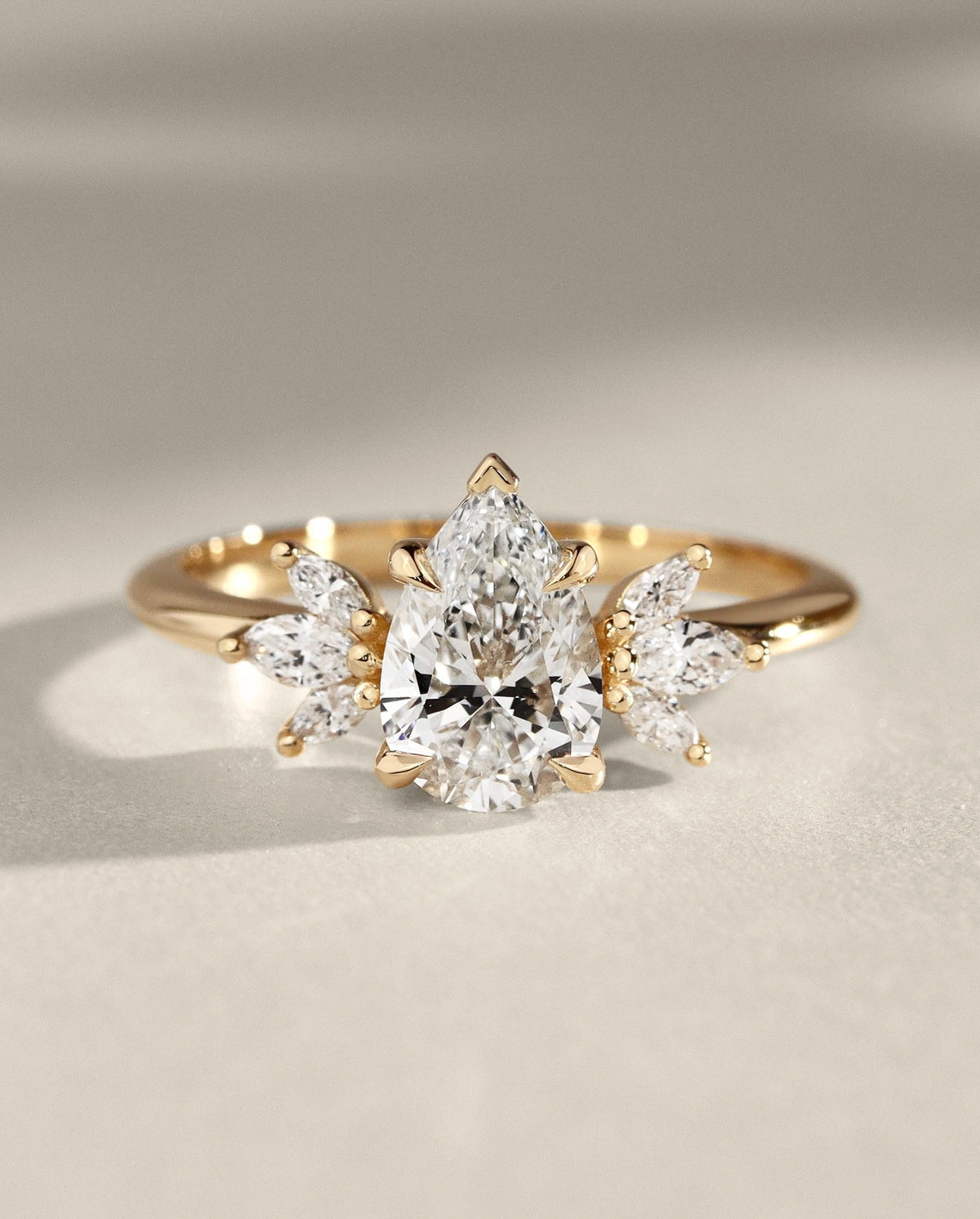 Common :: Unii Jewels 1.80TCW Pear lab grown diamond nature inspired engagement ring