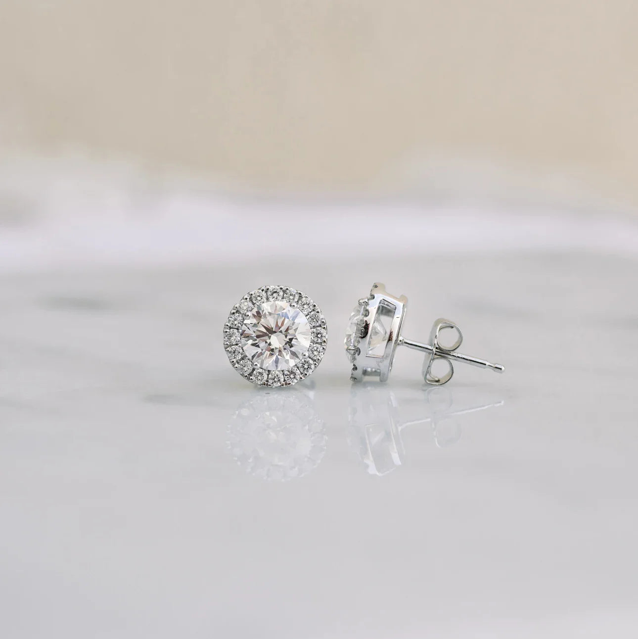 Round Lab Grown Diamond Heavenly Single Halo Stud Earring, EF Color, VS Clarity, IGI Certified