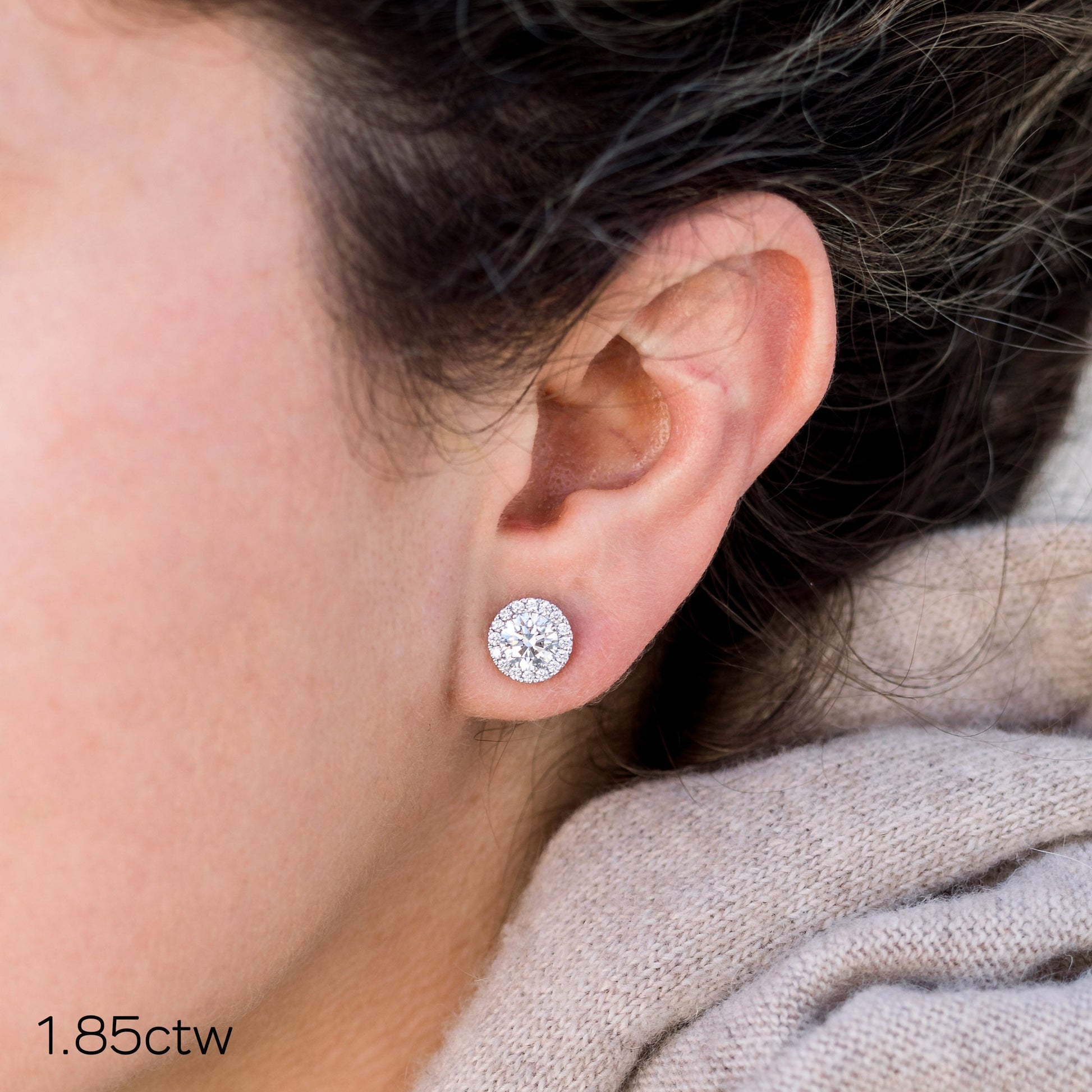 Heavenly single halo Round Lab grown Diamond Stud Earrings, EF Color, VS Clarity, IGI Certified