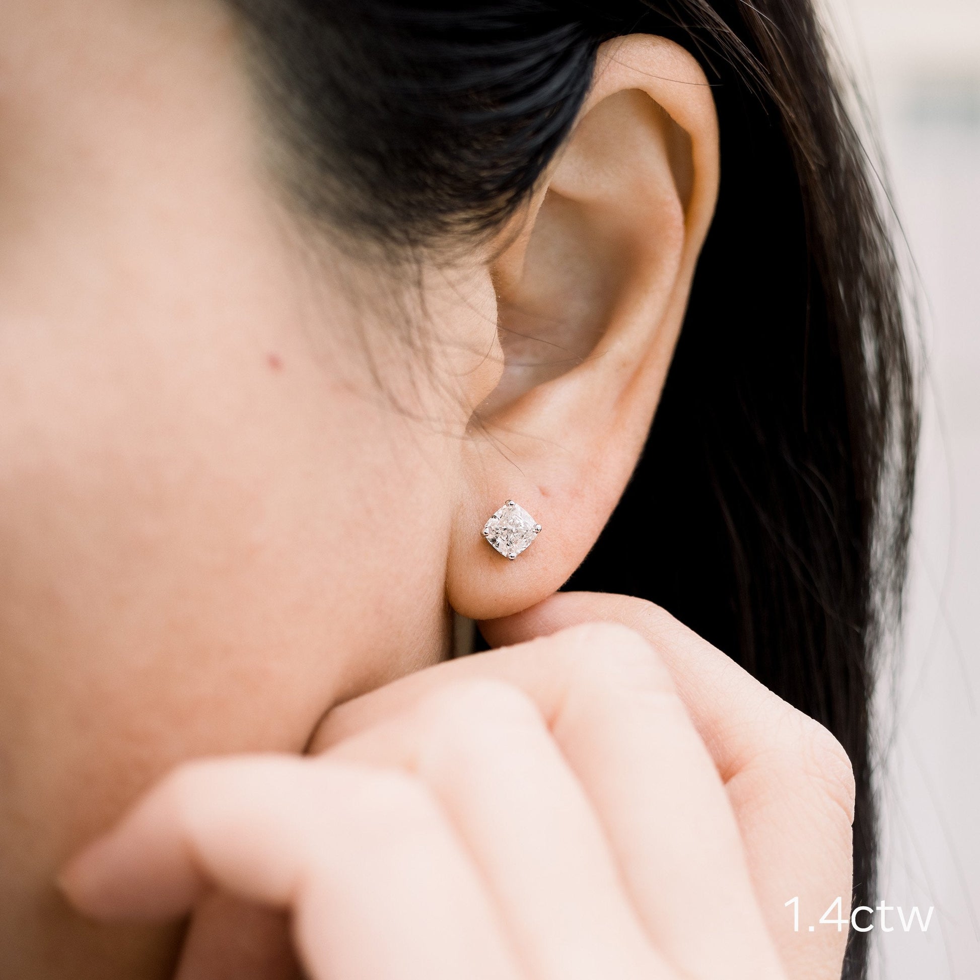 Cushion Lab Grown Dimaond Stud Solitaire Earrings, EF Color, VS Clarity, IGI Certified diamond
