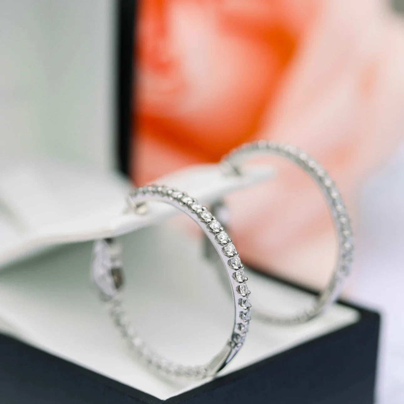 Round Lab Grown Diamond Inside Out Hoop Earrings, EF Color, VS Clarity,  IGI Certified