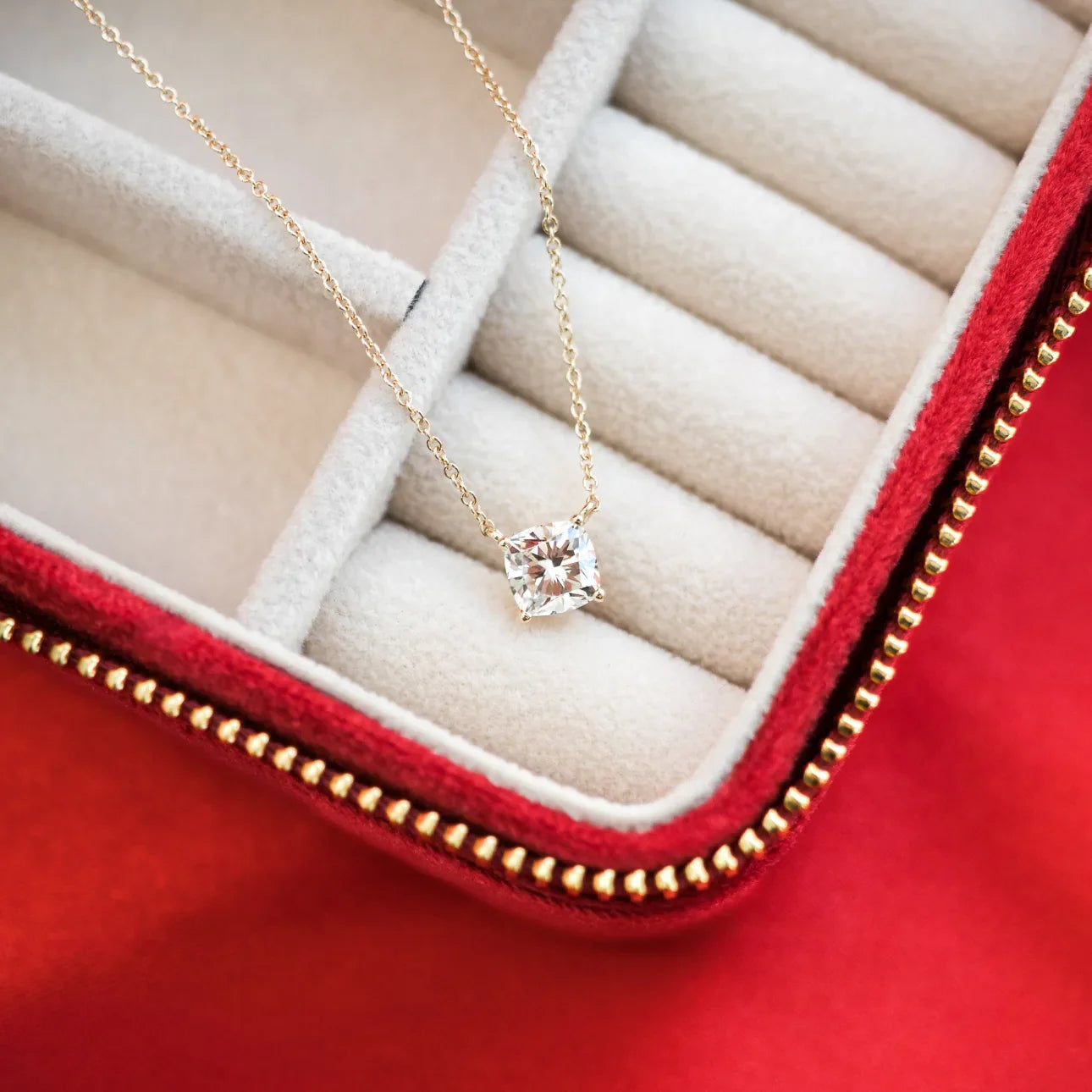 Cushion lab Grown Diamond Solitaire Pendant With Chain, EF Color, VS Clarity, IGI Certified