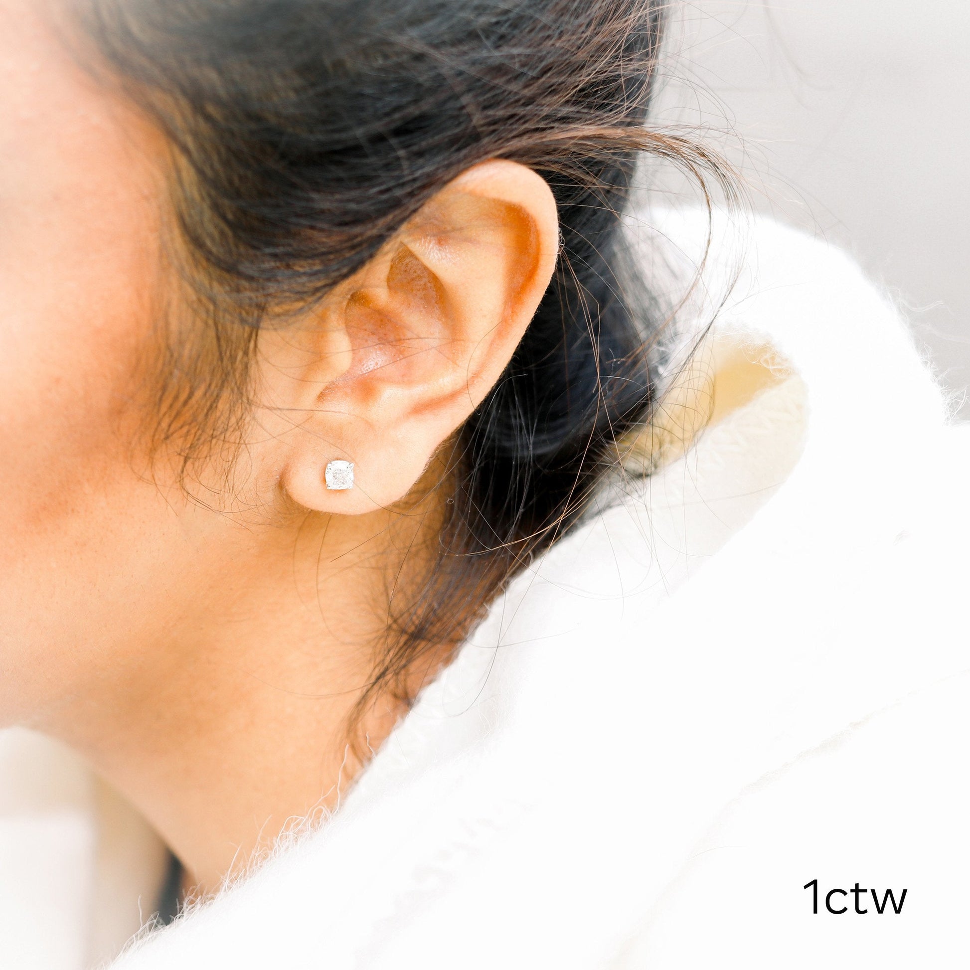 Cushion Lab Grown Dimaond Stud Solitaire Earrings, EF Color, VS Clarity, IGI Certified diamond