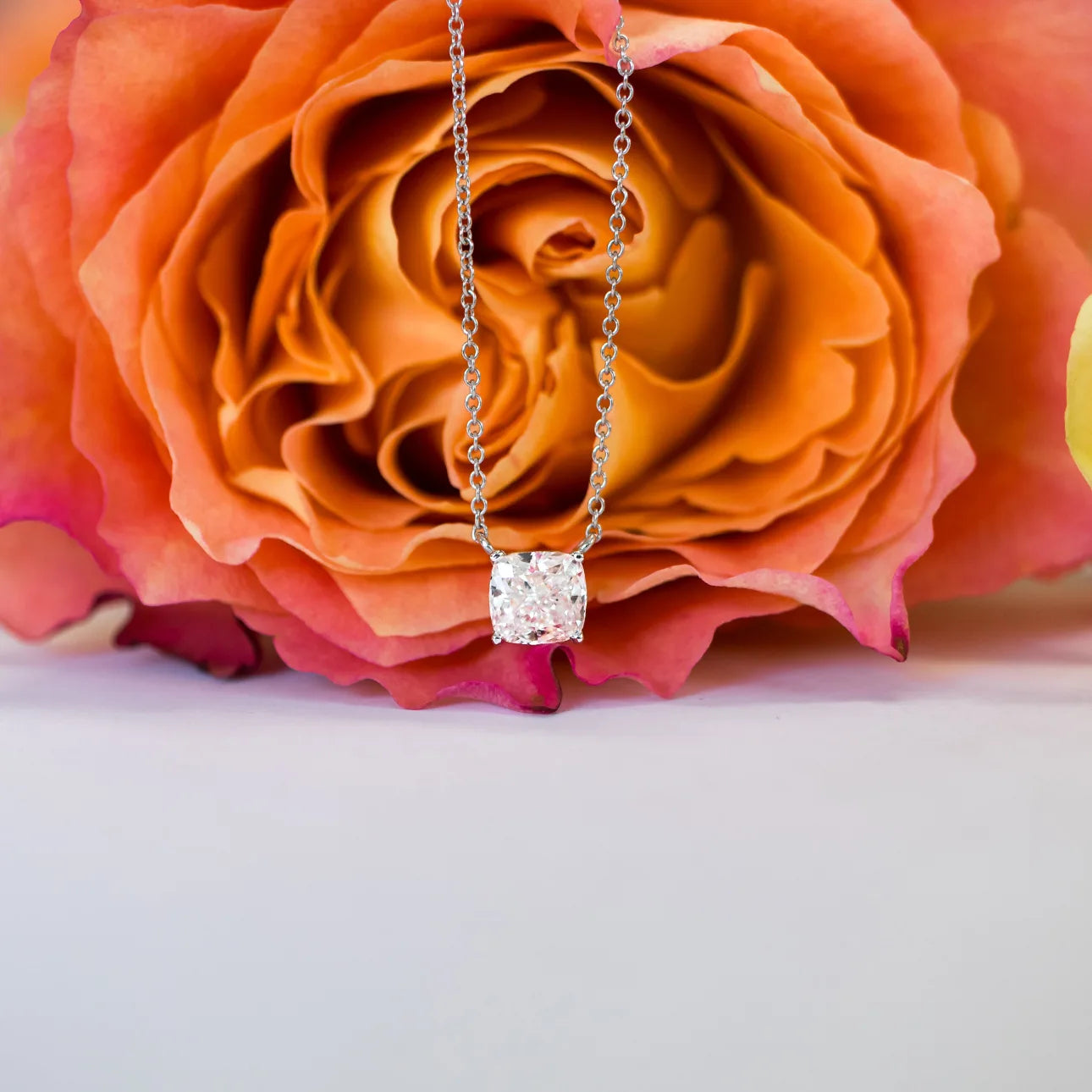 Cushion lab Grown Diamond Solitaire Pendant With Chain, EF Color, VS Clarity, IGI Certified