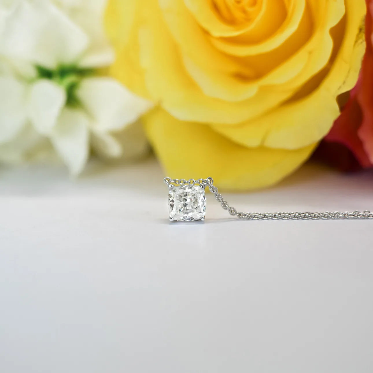 Cushion lab Grown Diamond Solitaire Pendant With Chain, EF Color, VS Clarity, IGI Certified