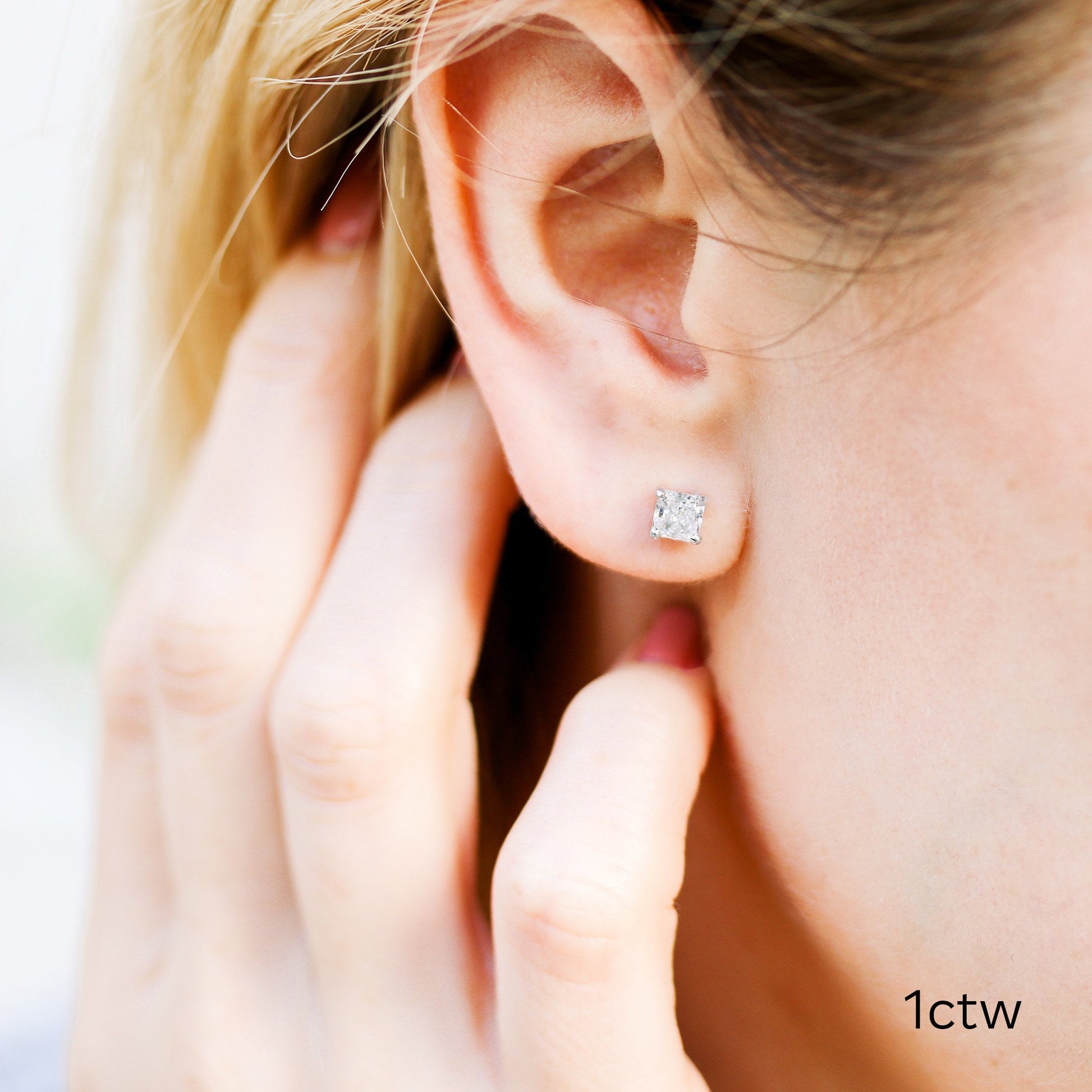 Radiant Lab Grown Diamond Stud Solitaire Earrings, EF Color, VS Clarity, IGI Certified