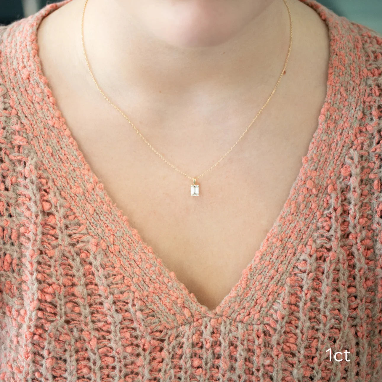 Emerald Lab Grown Diamond Classic Pendant With Chain, EF Color, VS Clarity, IGI Certified