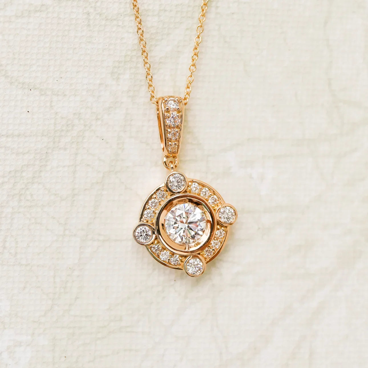 Round Lab Grown Diamond Bezel Set Halo Pendant With Chain, EF Color, VS Clarity, IGI Certified