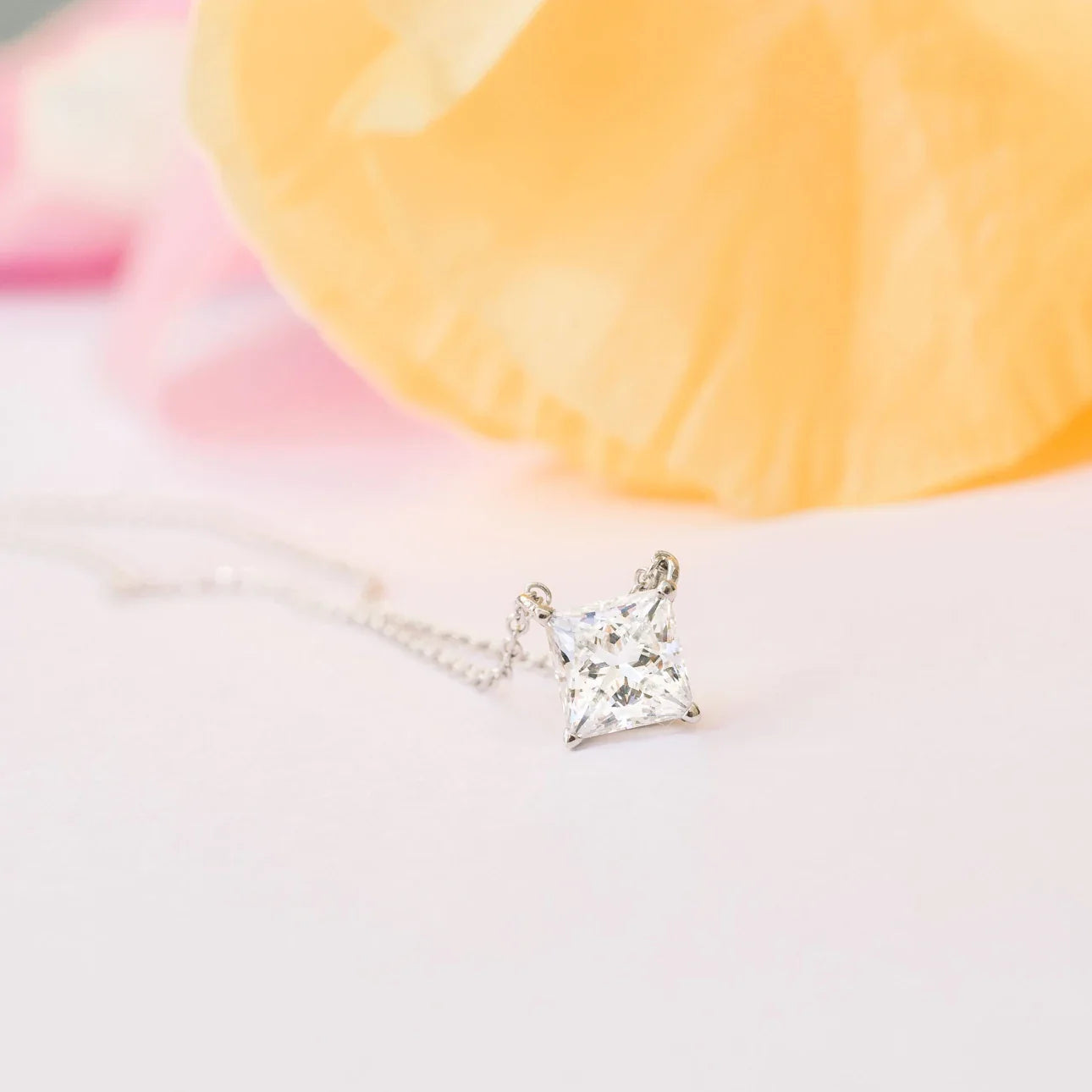 Floating Princess lab Grown Diamond Pendant With Chain, EF Color, VS Clarity