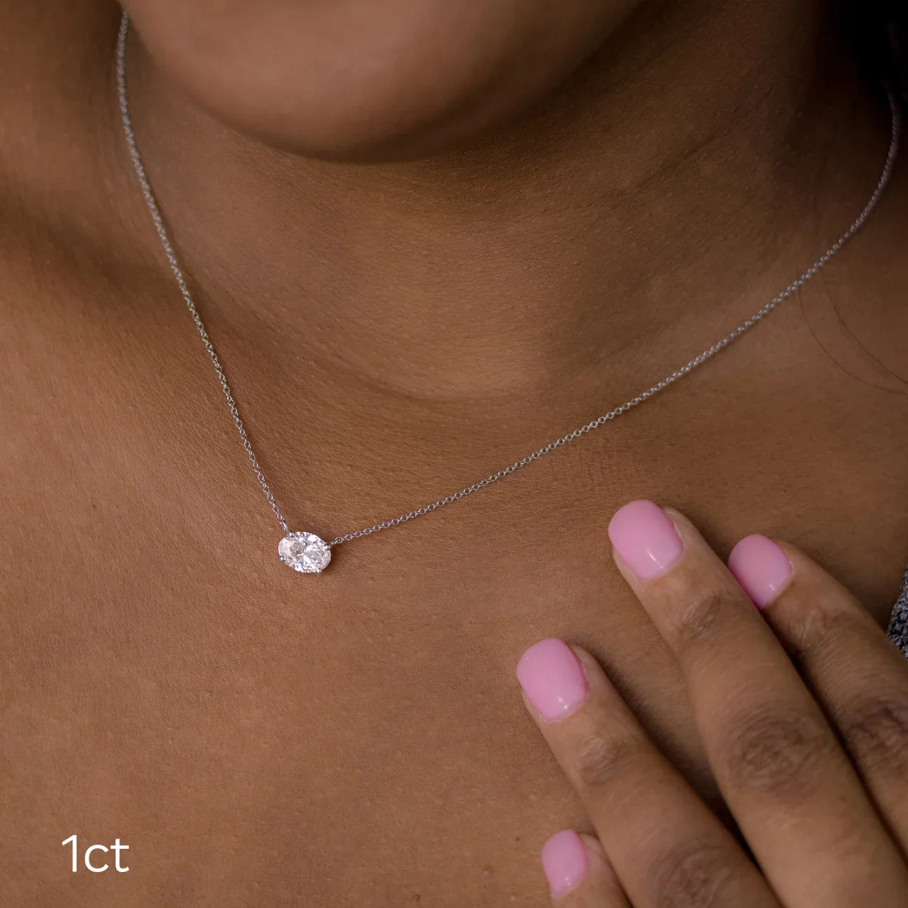 East - West Oval Lab Grown Diamond Pendant With Chain, EF Color, VS Clarity, IGI Certified