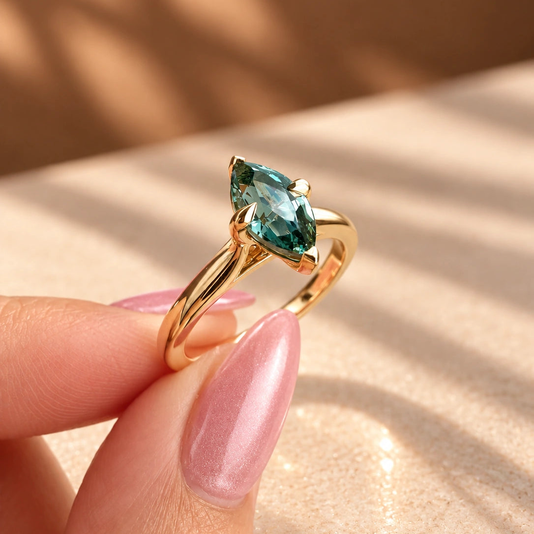 Common :: 1 carat Teal Marquise lab grown diamond engagement ring