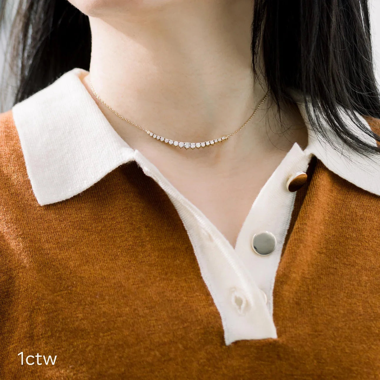 Round Lab Grown Diamond Mini Riviera Choker, EF Color, VS Clarity, IGI Certified