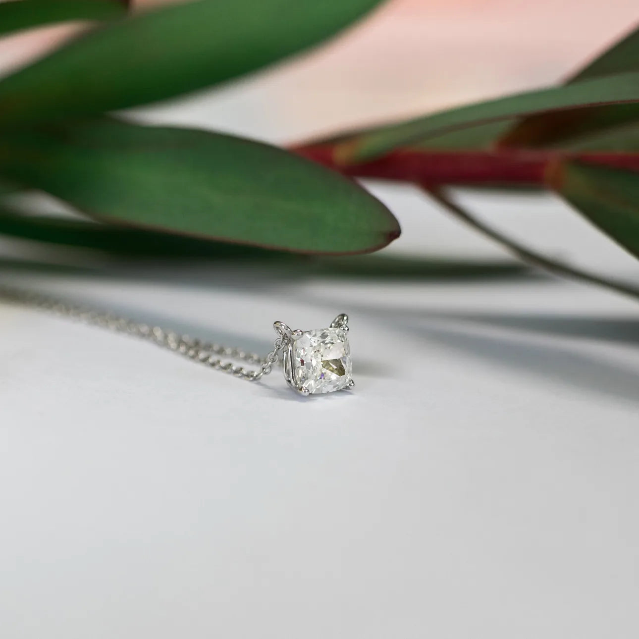 Cushion lab Grown Diamond Solitaire Pendant With Chain, EF Color, VS Clarity, IGI Certified