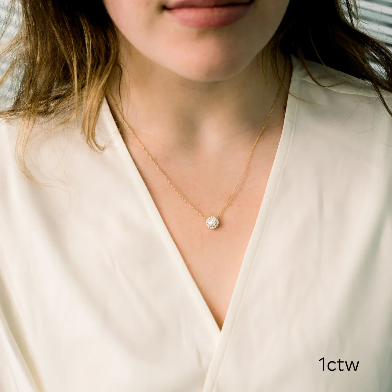 Round Lab Grown Diamond Single Halo Pendant, EF Color, VS Clarity, IGI Certified