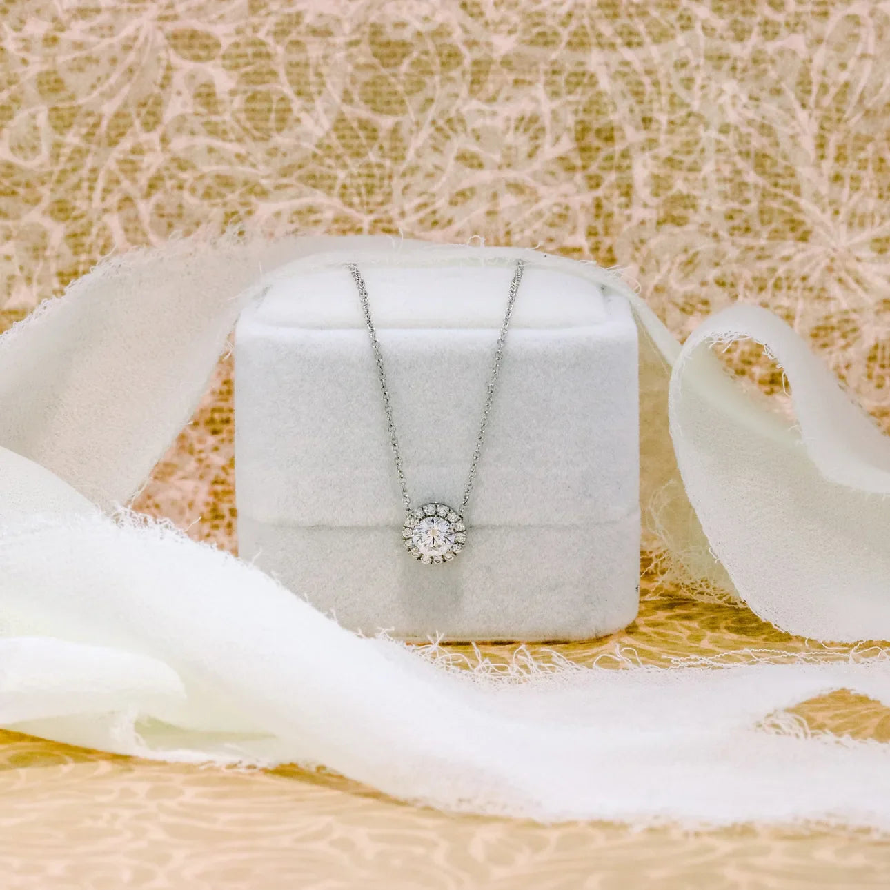 Round Lab Grown Diamond Single Halo Pendant, EF Color, VS Clarity, IGI Certified