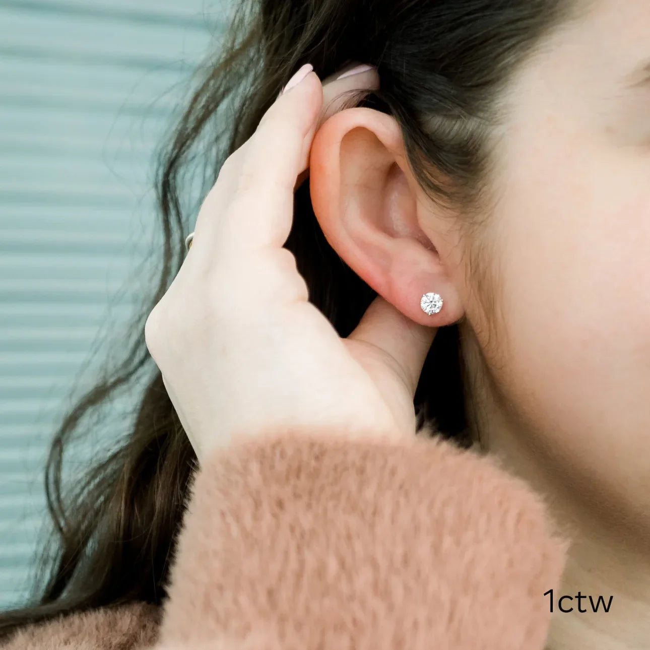 Round Lab Grown Diamond Martini Three Prong Stud Earrings, EF Color, VS Clarity, IGI Certified