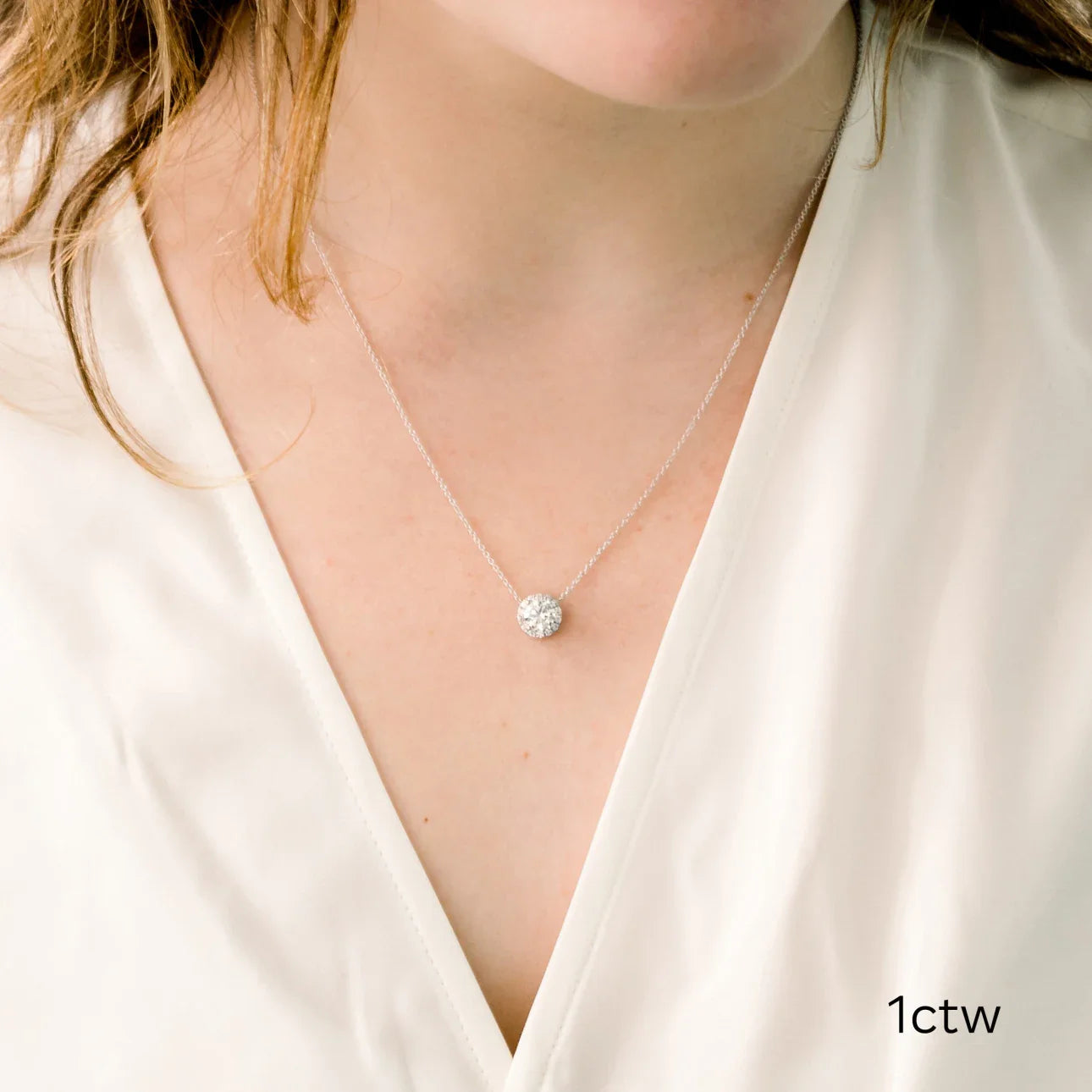 Round Lab Grown Diamond Single Halo Pendant, EF Color, VS Clarity, IGI Certified