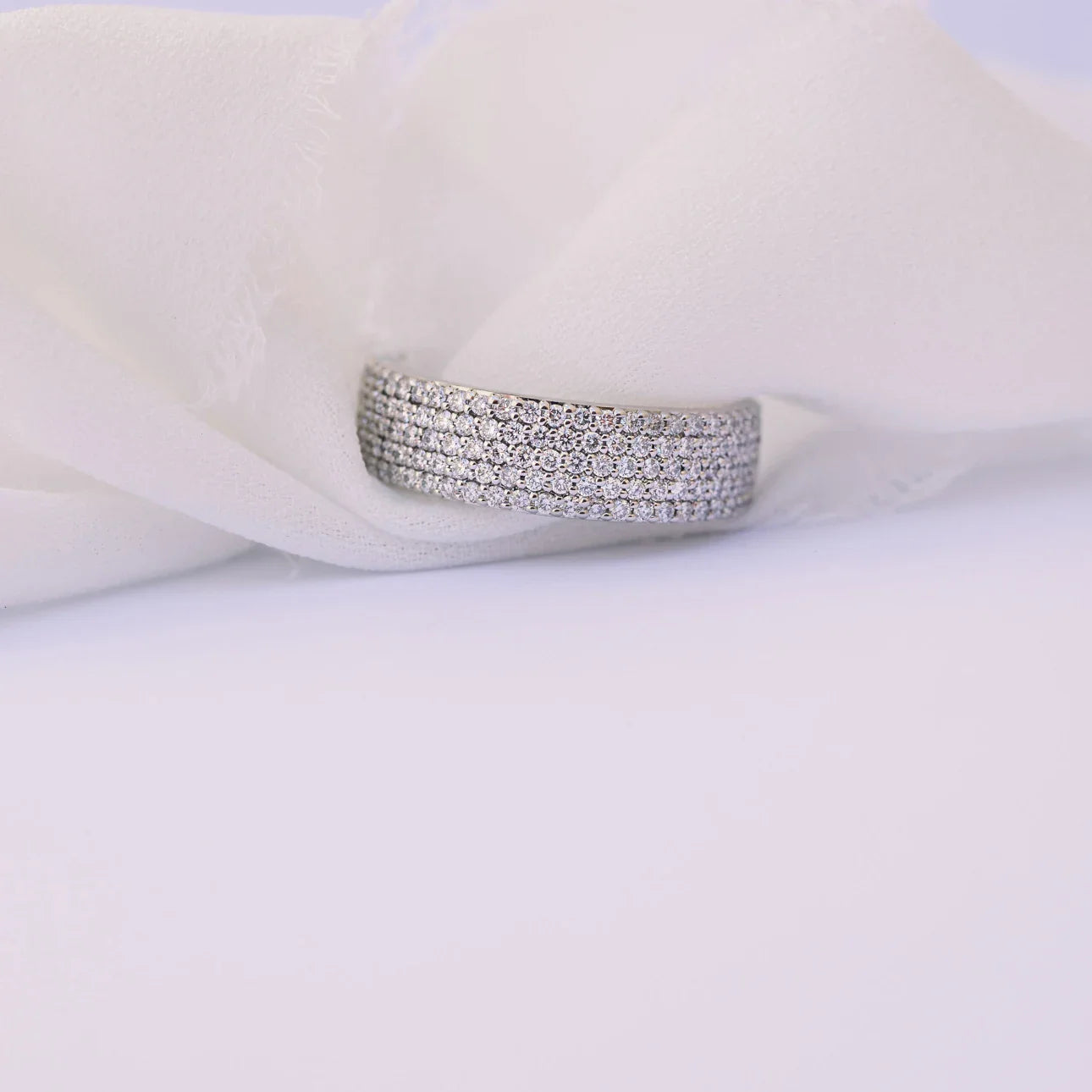 Round Lab Grown Diamond Five Row Pave Eternity Band , EF Color , VS Clarity , IGI Certificate