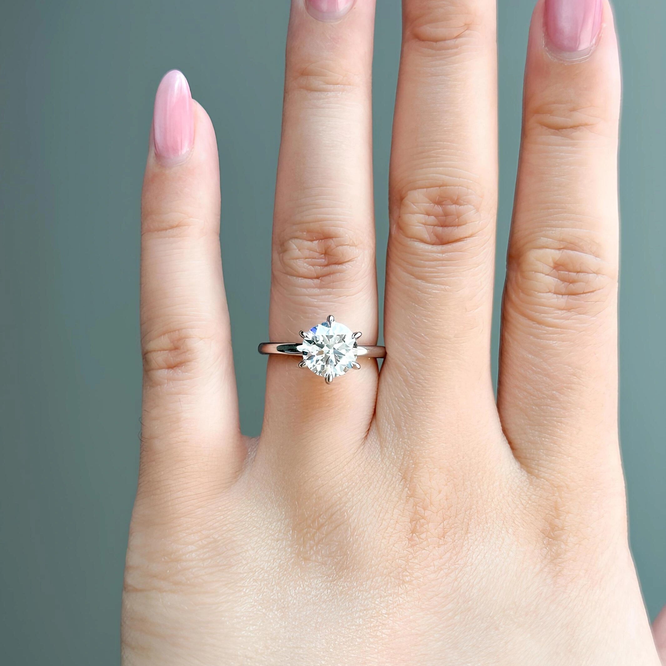 Common :: 1.35ct round lab grown diamond solitaire ring shown on hand