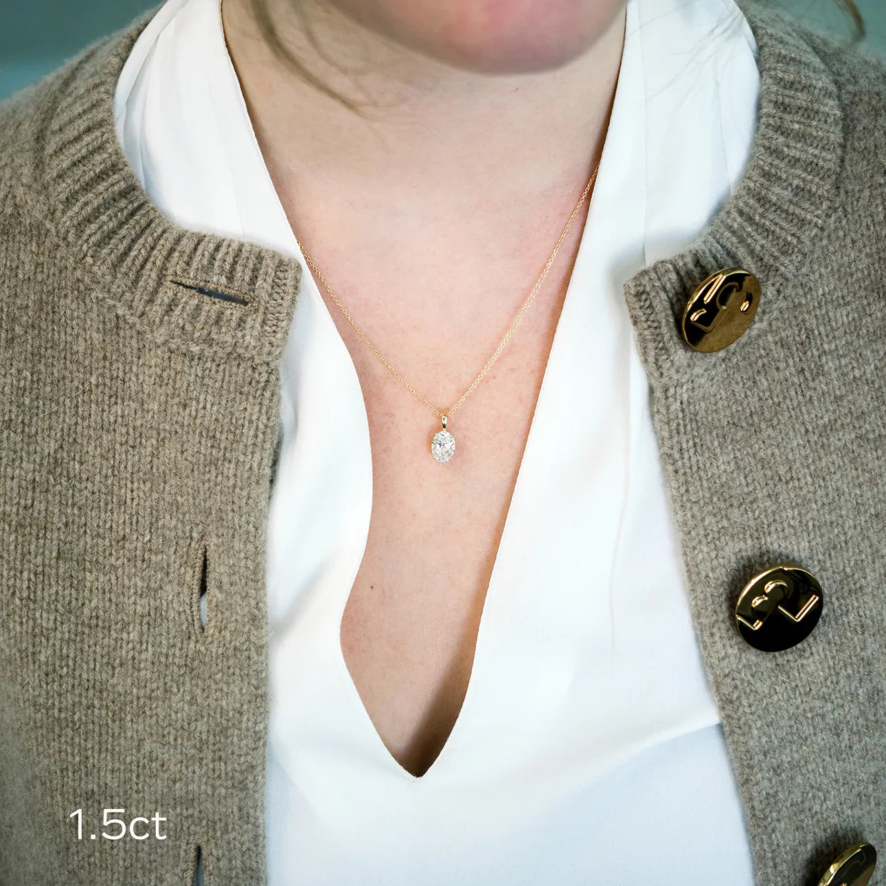 Oval Lab Grown Diamond Classic Pendant With Chain, EF Color, VS Clarity, IGI Certified