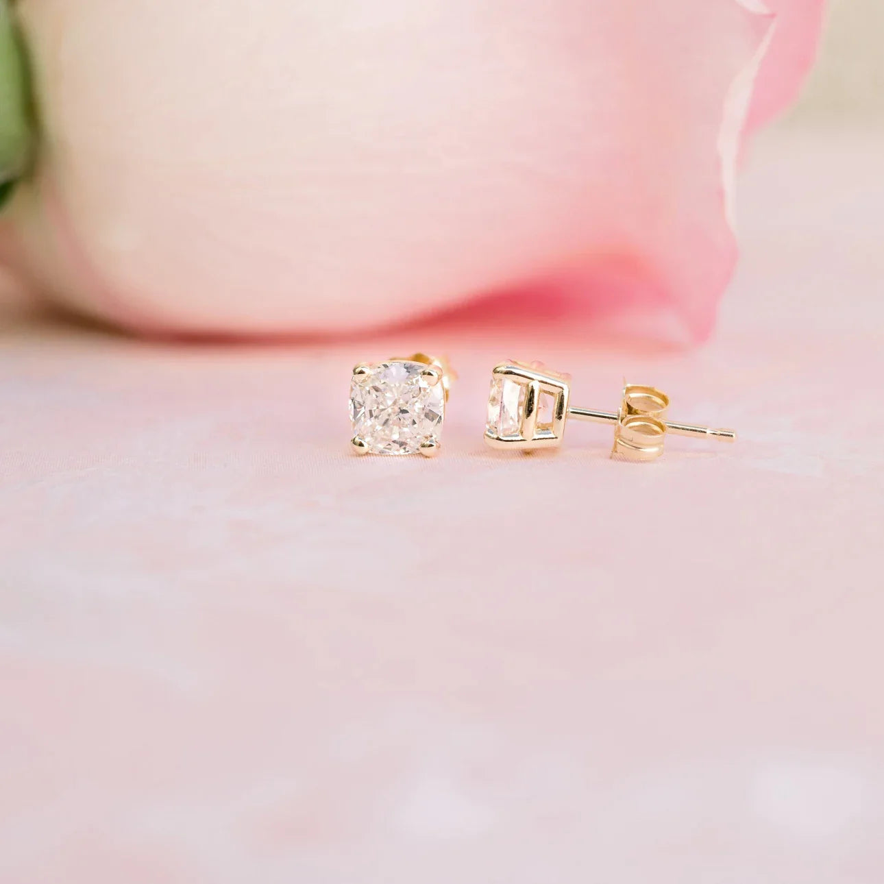 Cushion Lab Grown Diamond Stud Solitaire Earrings, EF Color, VS Clarity, IGI Certified