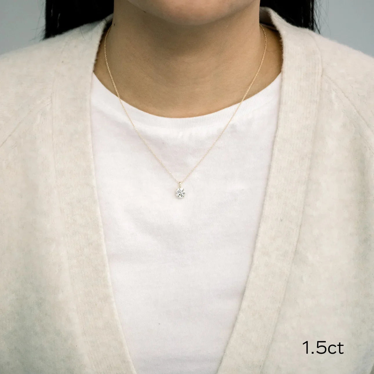 Round Lab Grown Diamond Classic Pendant With Chain, EF Color, VS Clarity, IGI Certified