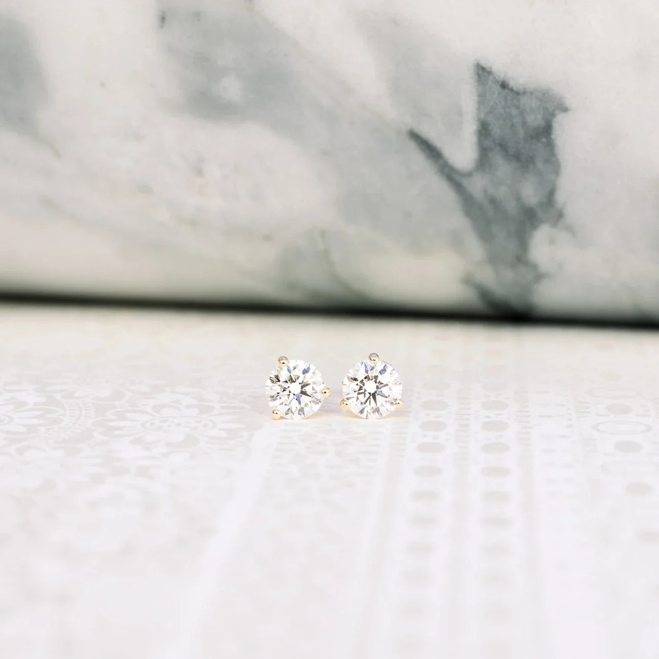 Round Lab Grown Diamond Martini Three Prong Stud Earrings, EF Color, VS Clarity, IGI Certified