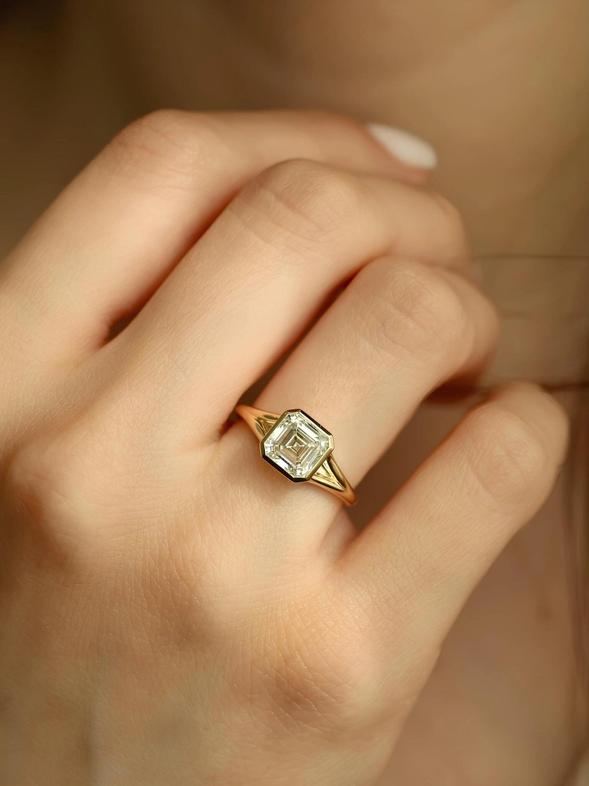 Common :: Geometric Asscher solitaire ring with step cut center diamond