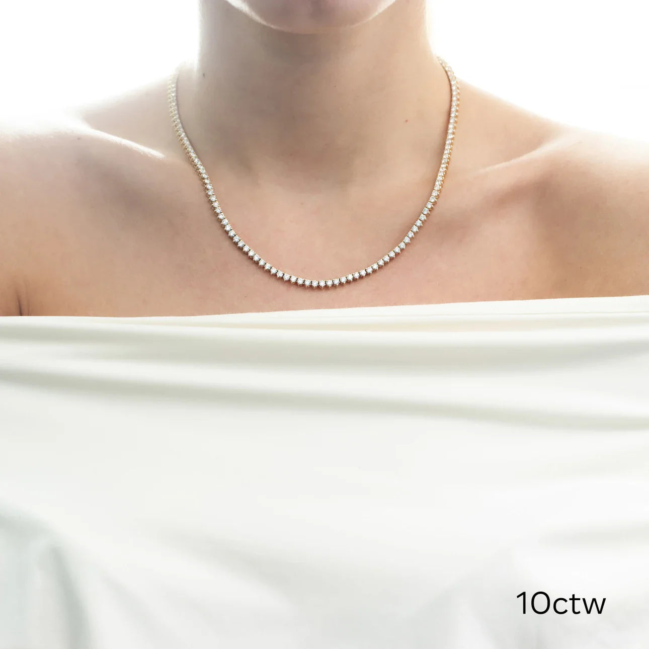 Round Lab Grown Diamond Tennis Necklace, EF Color, VS Clarity, IGI Certified