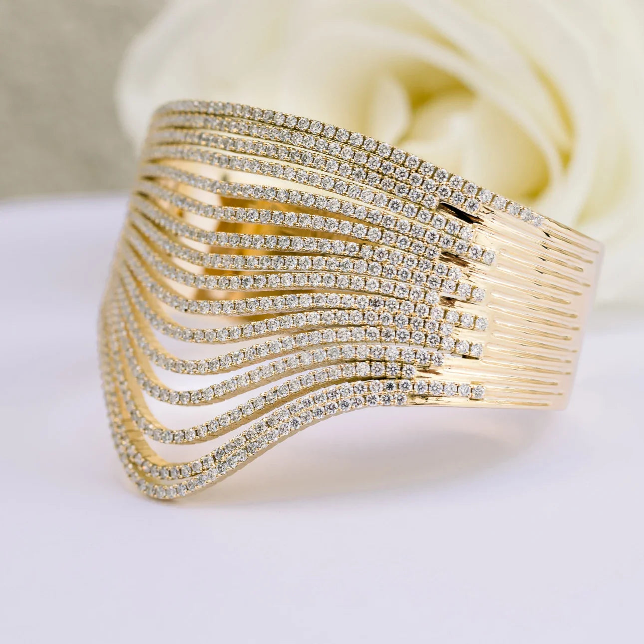 Round Lab grown Diamond Waterfall Cuff Bracelet, EF Color, VS Clarity, IGI Certificate