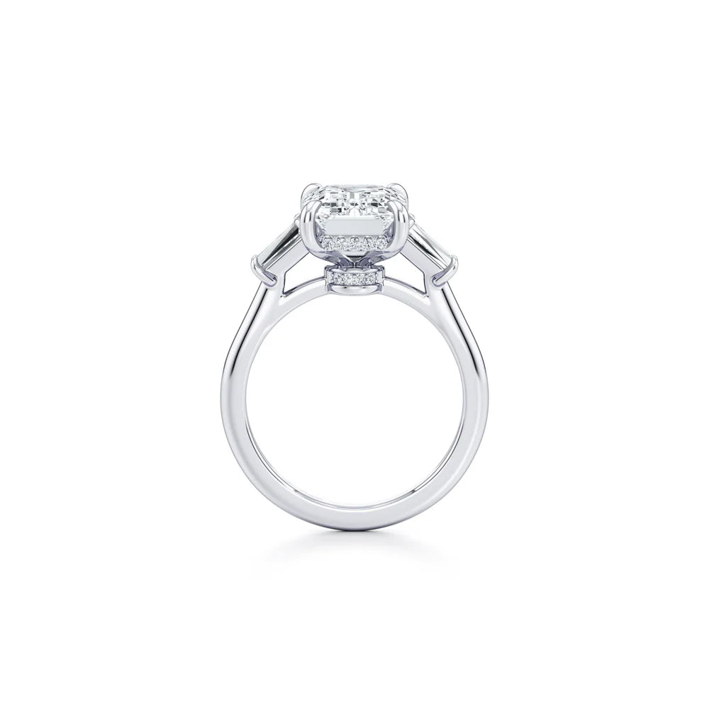Common :: IGI certified 3.82ct emerald diamond three stone ring in gold detailed shot