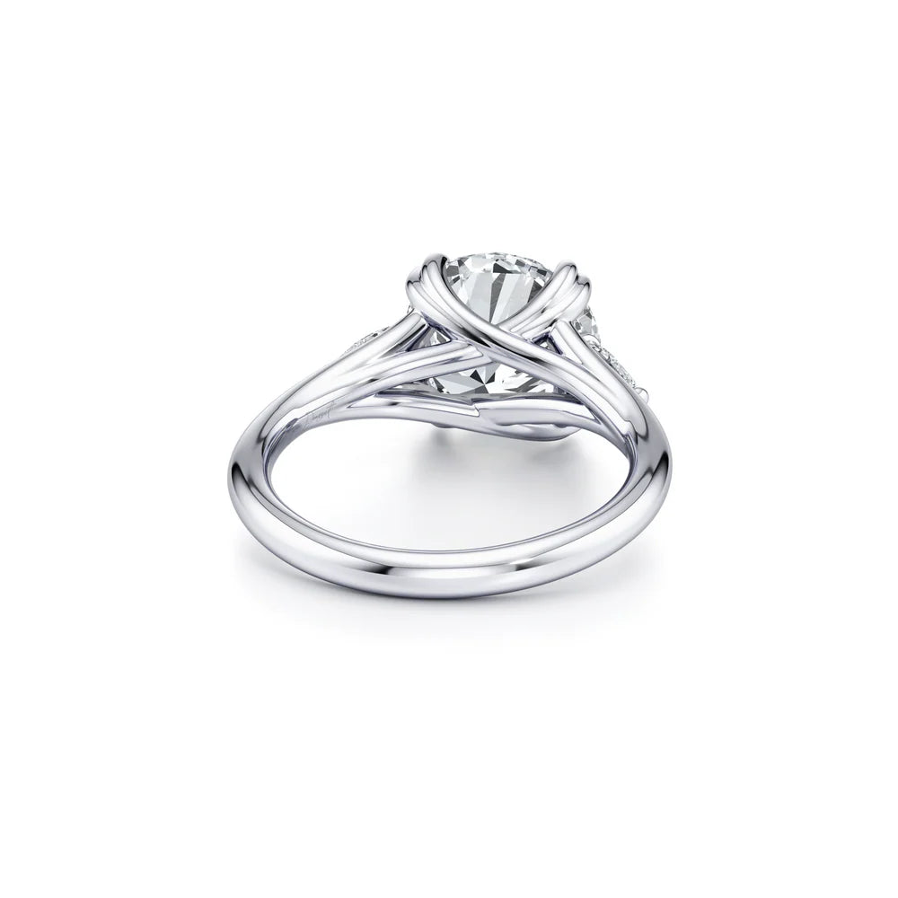 Common :: Elegant three stone round lab diamond ring for women side angle product shot