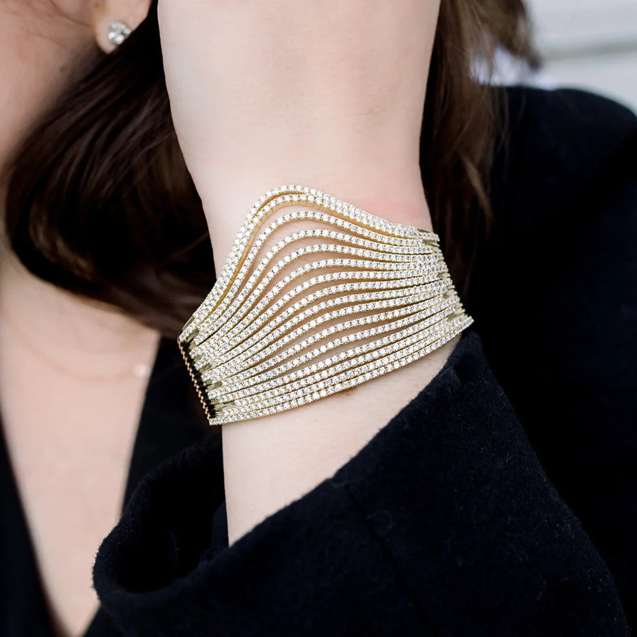 Round Lab grown Diamond Waterfall Cuff Bracelet, EF Color, VS Clarity, IGI Certificate