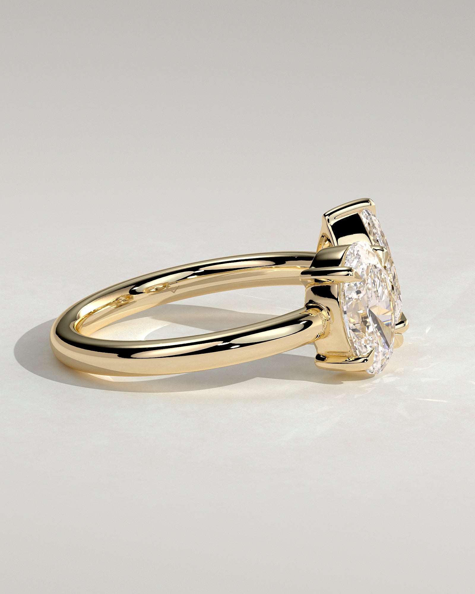 Yellow :: luxury oval pear lab diamond engagement ring yellow gold sleek look