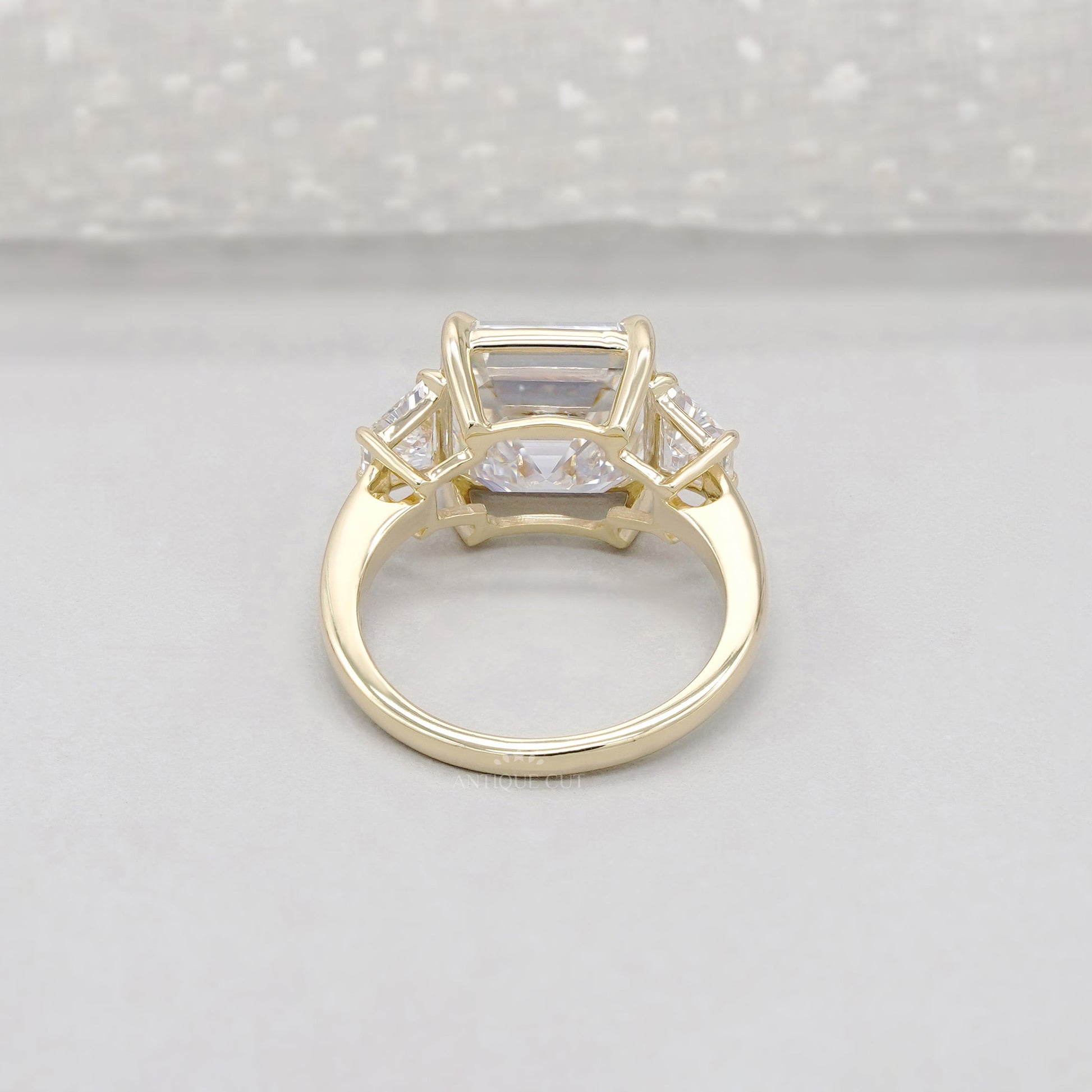 6.60tcw Asscher Lab Grown Diamond Engagement Ring | 6ct Center & Trapezoid Side Stones | 14k Gold
