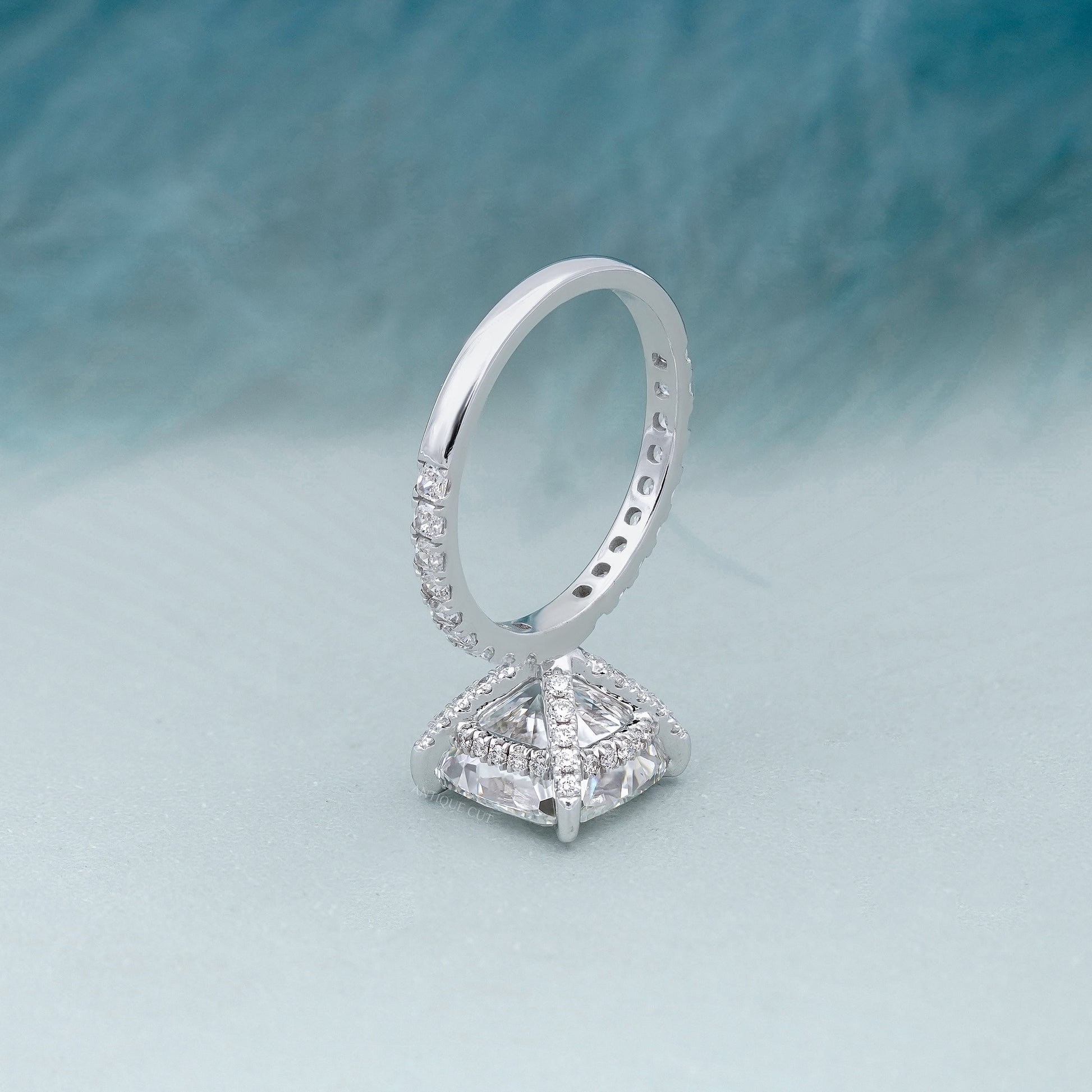 Cushion Cut 4.50tcw Lab Grown Diamond Engagement Ring | Hidden Halo Pavé Band | IGI Certified