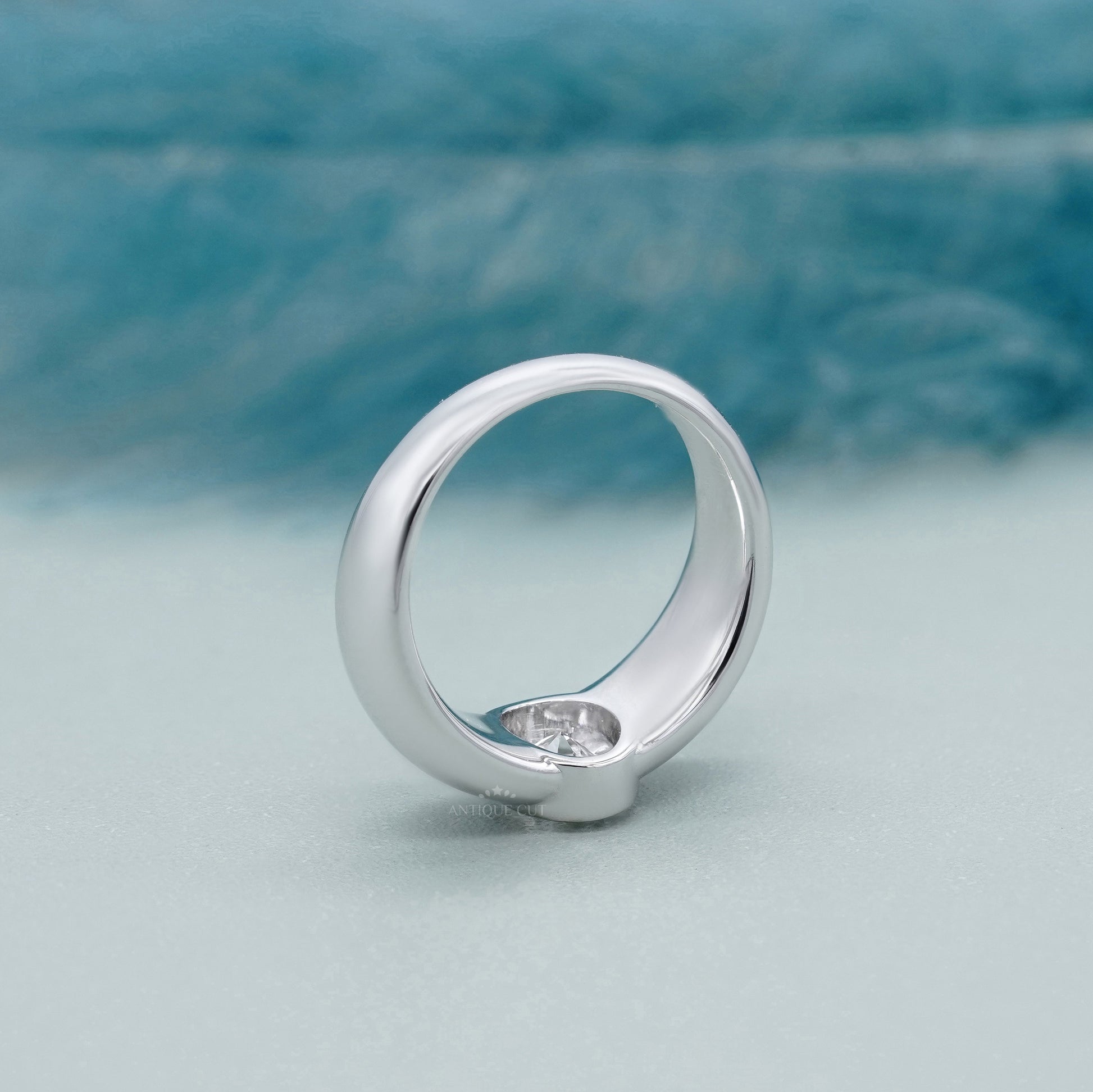 Oval 1.00ct Lab Grown Diamond Bezel Set Engagement Ring | White Gold | Modern Solitaire