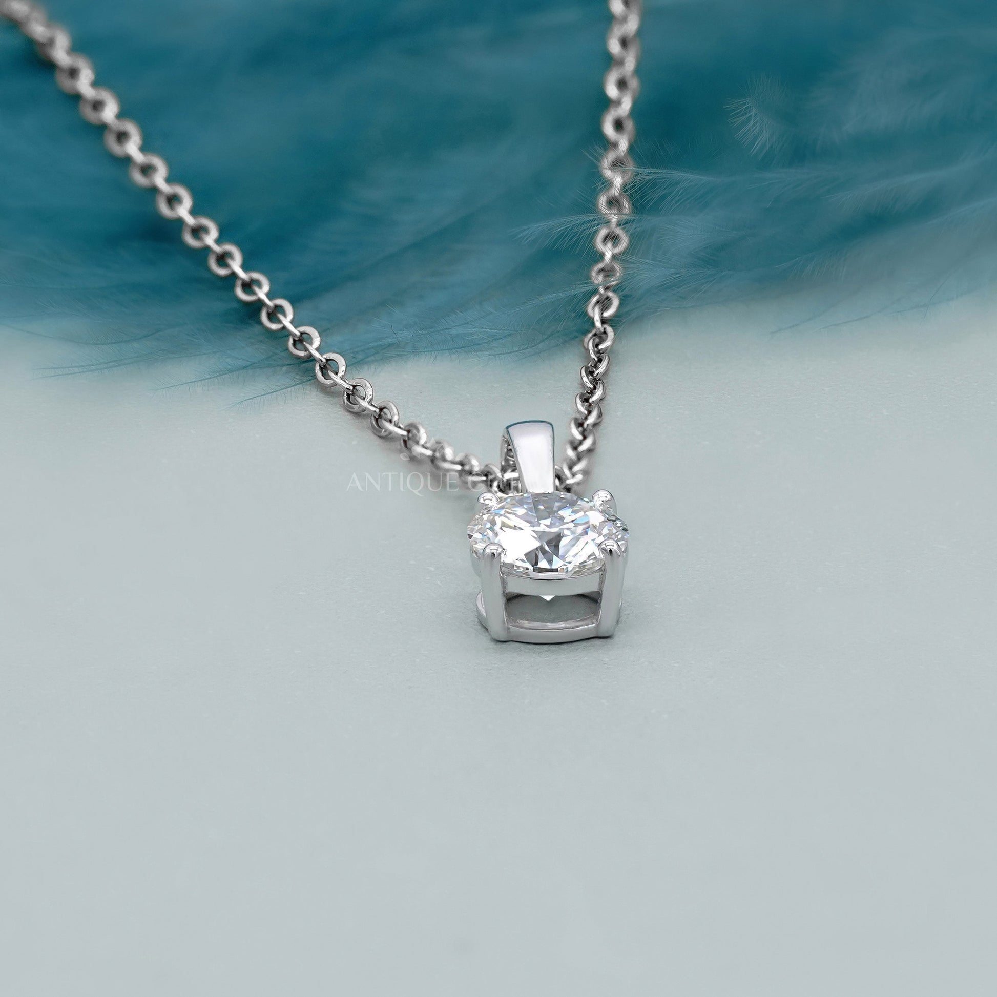 2.00 Carat Round Diamond Pendant Necklace | Classic Solitaire Diamond Necklace | 14K White Gold Prong Set
