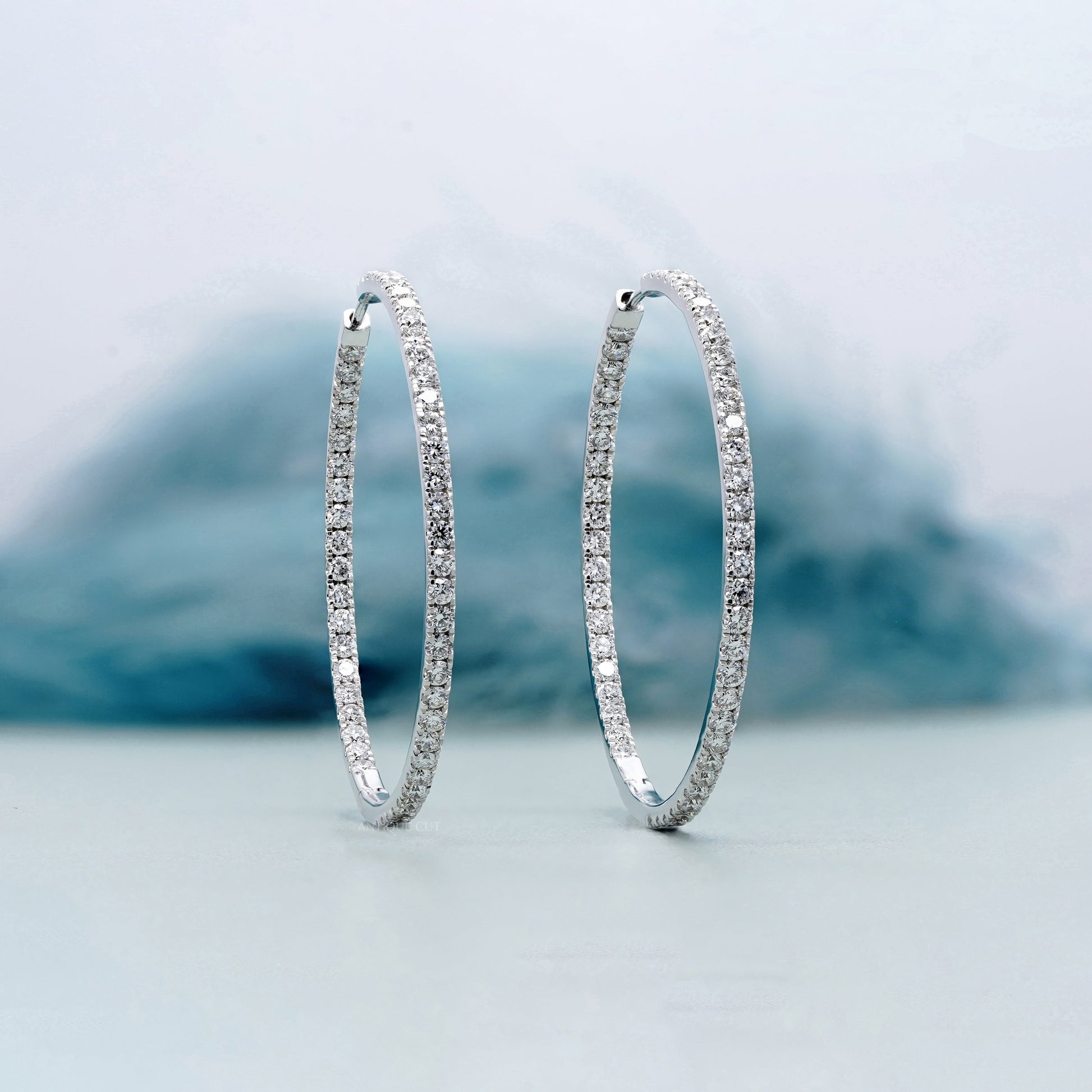 2.50tcw Diamond Hoop Earrings | Large 14K Gold Inside Outside Hoops | Sparkling Round Diamond Hoops | Gift for Her
