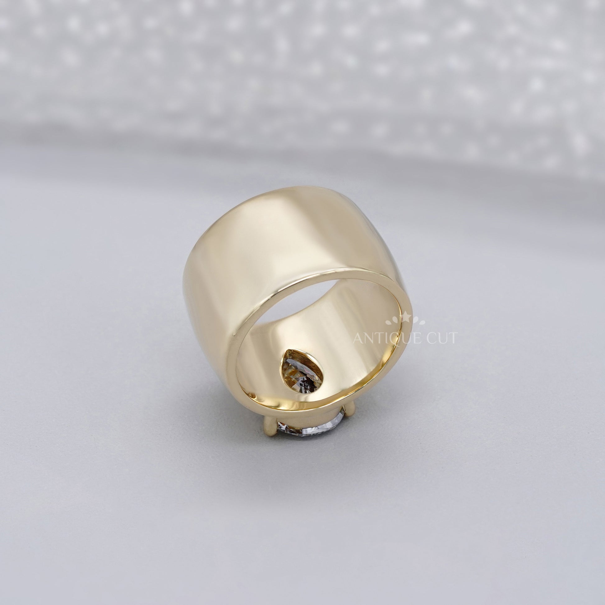 3.00ct Pear Lab Grown Diamond Wide Band Ring | Modern Yellow Gold