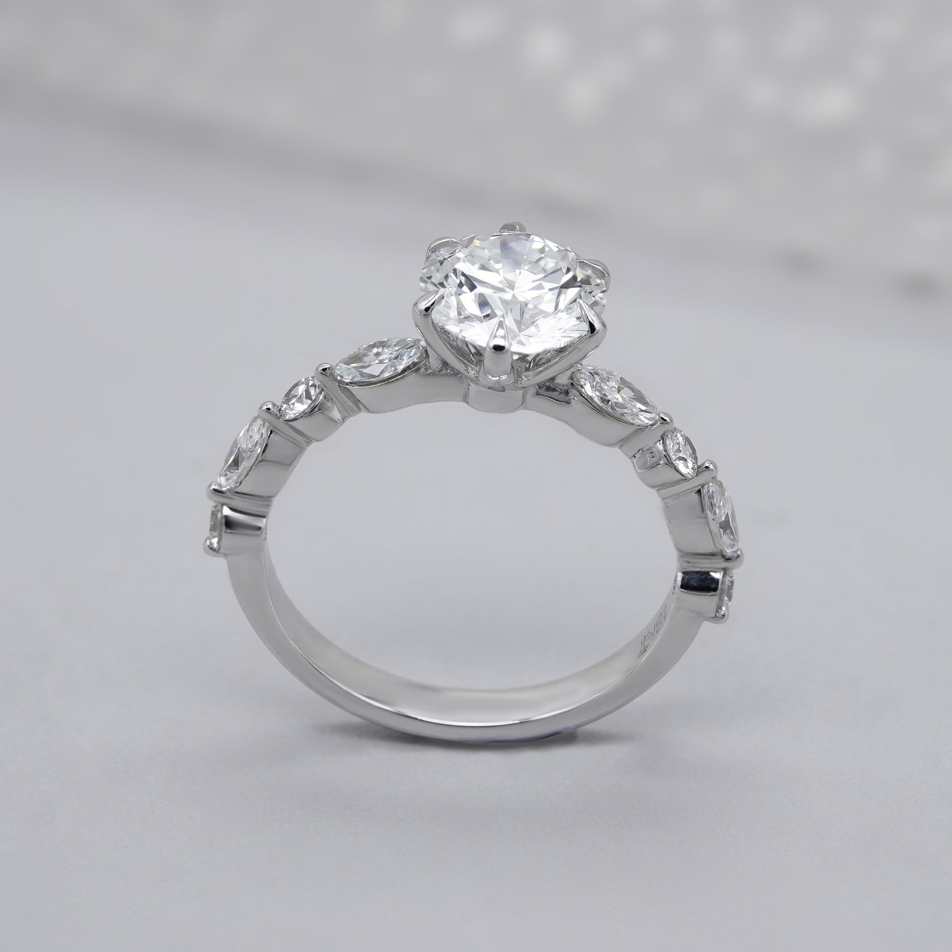 Round 2.20tcw Lab Grown Diamond Engagement Ring | Accent Set in White Gold | D-E-F Color | VVS–VS Clarity | IGI Certified | Modern Classic