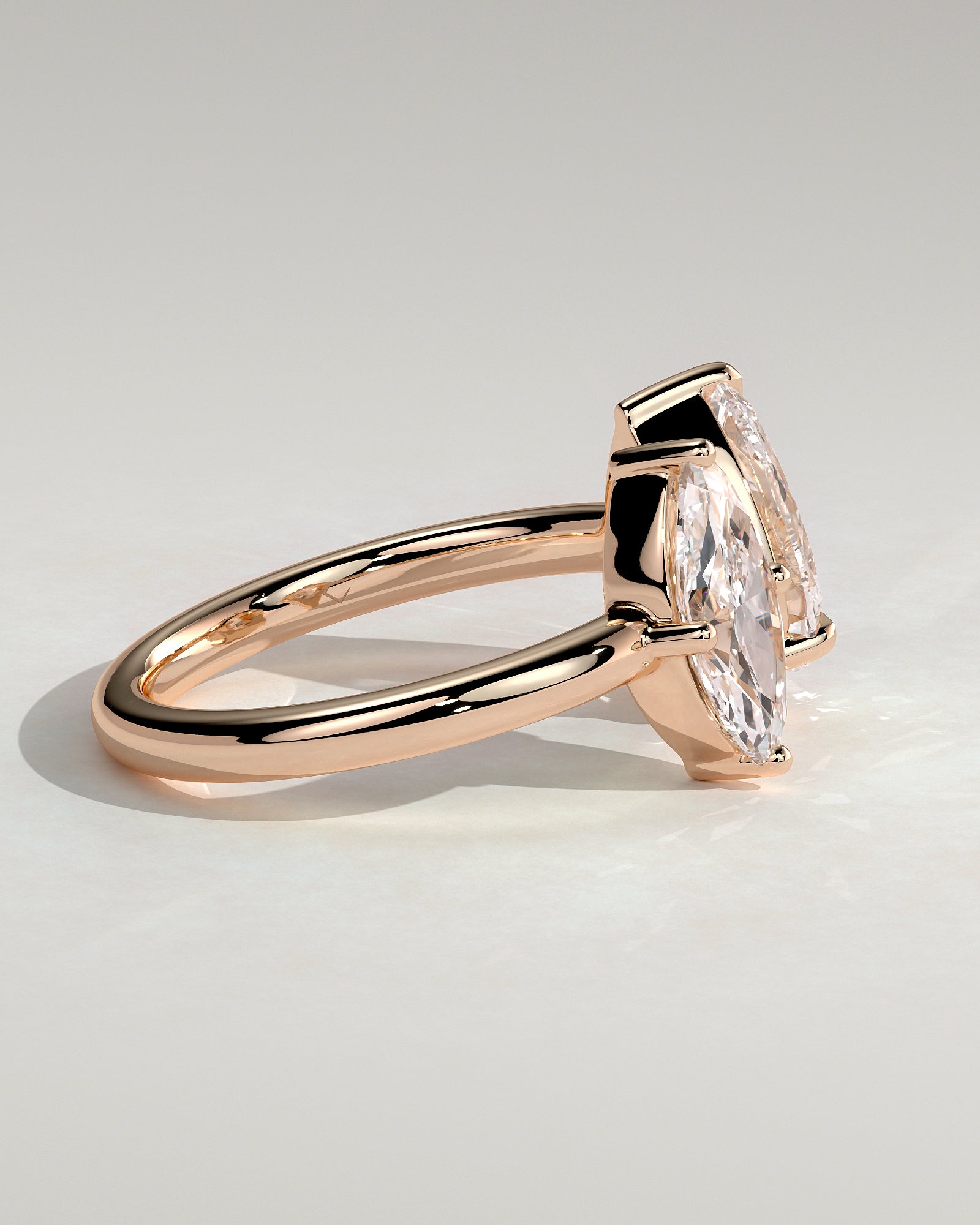 Rose :: premium marquise pear lab diamond toi et moi ring rose gold luxury band