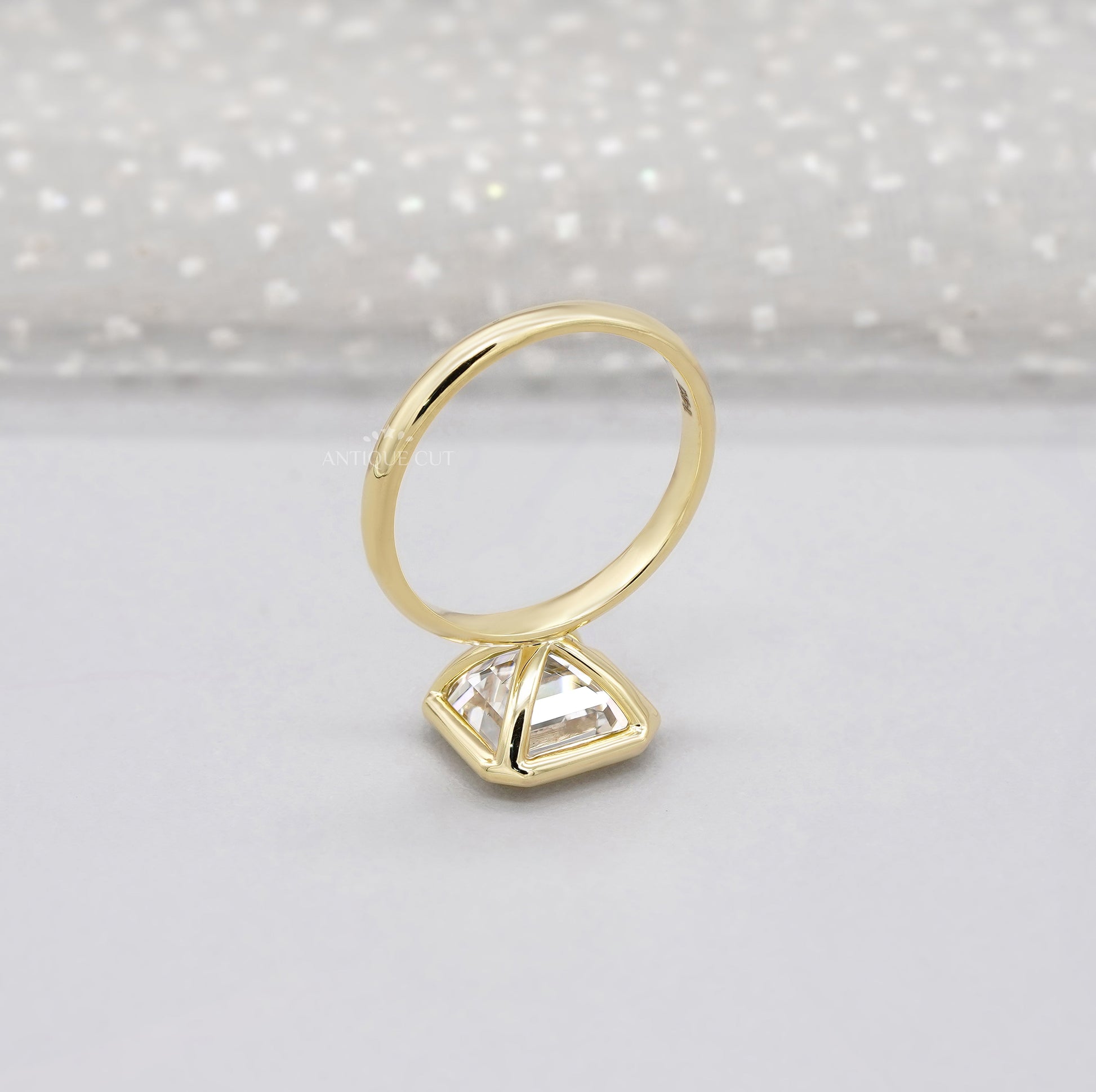 4.00ct Asscher Lab-Grown Diamond Bezel Engagement Ring | Yellow Gold Solitaire | IGI Certified Ethical Step-Cut Diamond Ring