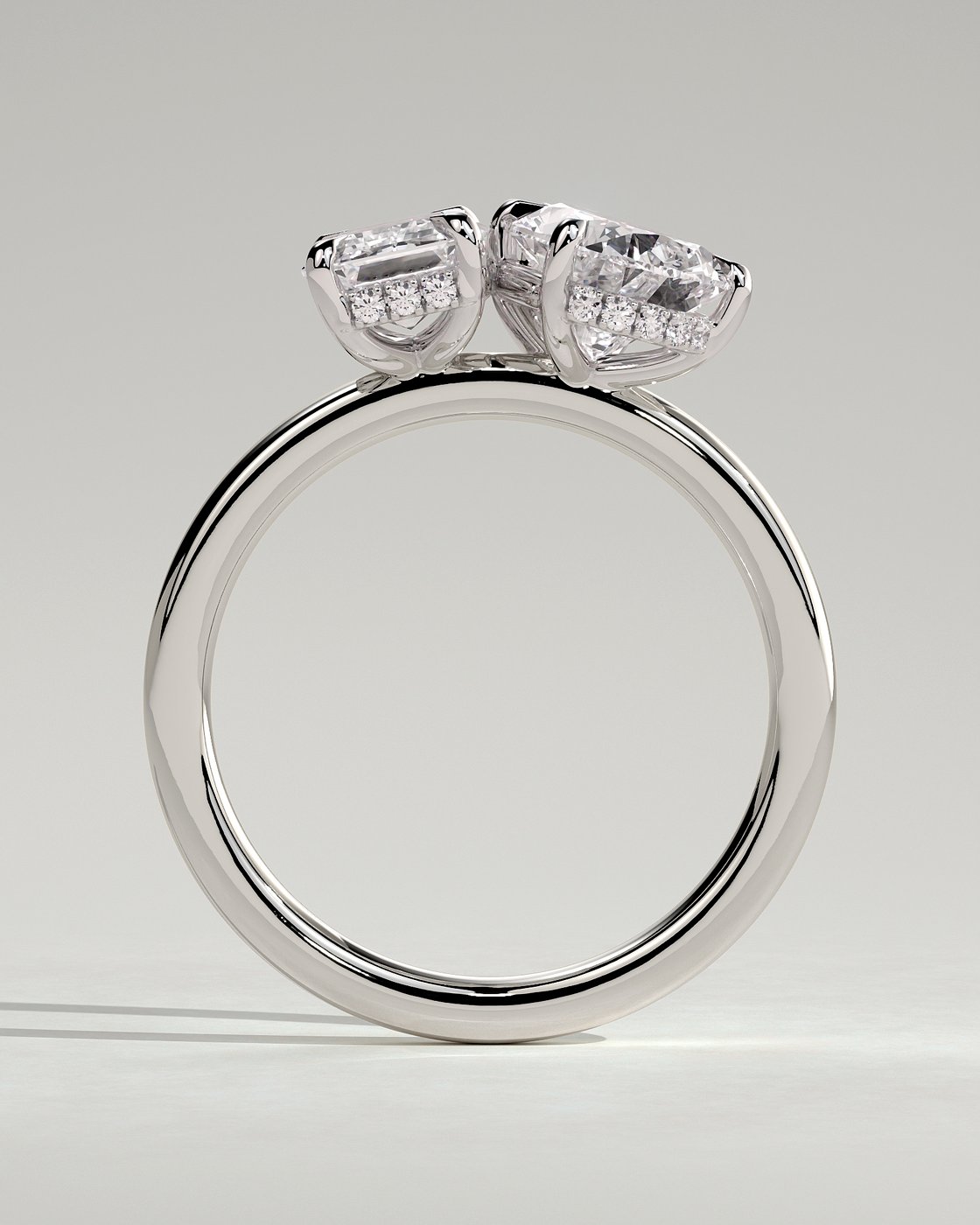 White :: modern emerald and pear lab diamond engagement ring white gold romantic design