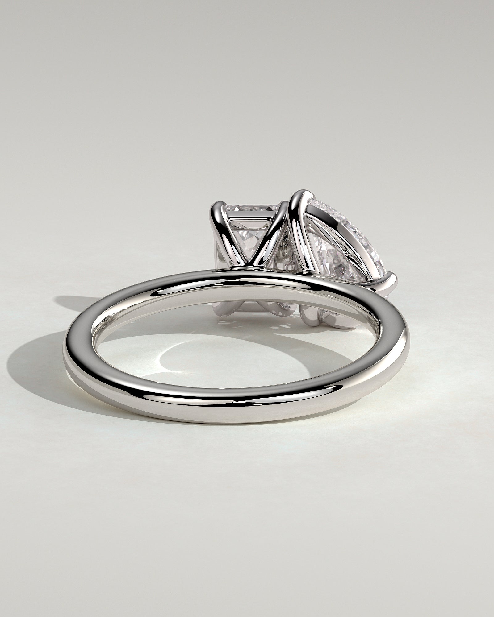 White :: designer pear and emerald lab diamond engagement ring white gold unique two stone ring