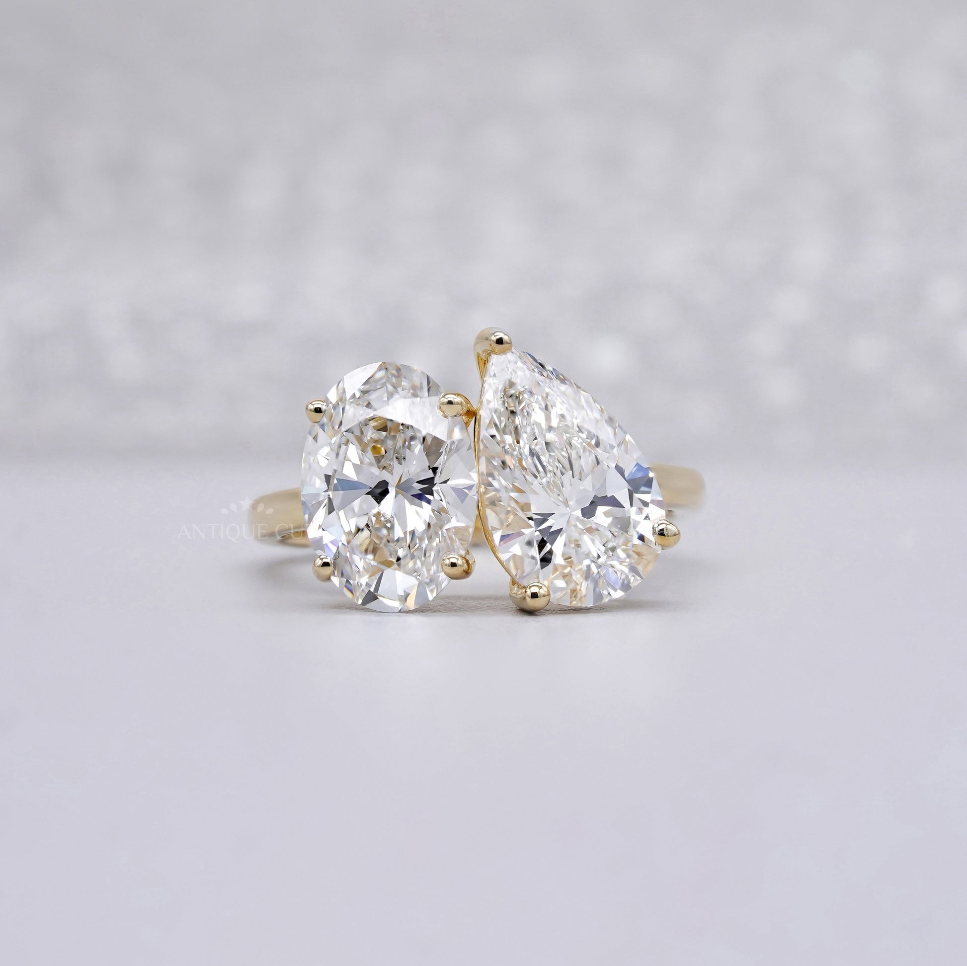 Toi et Moi 4.00tcw Lab Grown Diamond Ring | Oval & Pear | IGI Certified | Yellow Gold