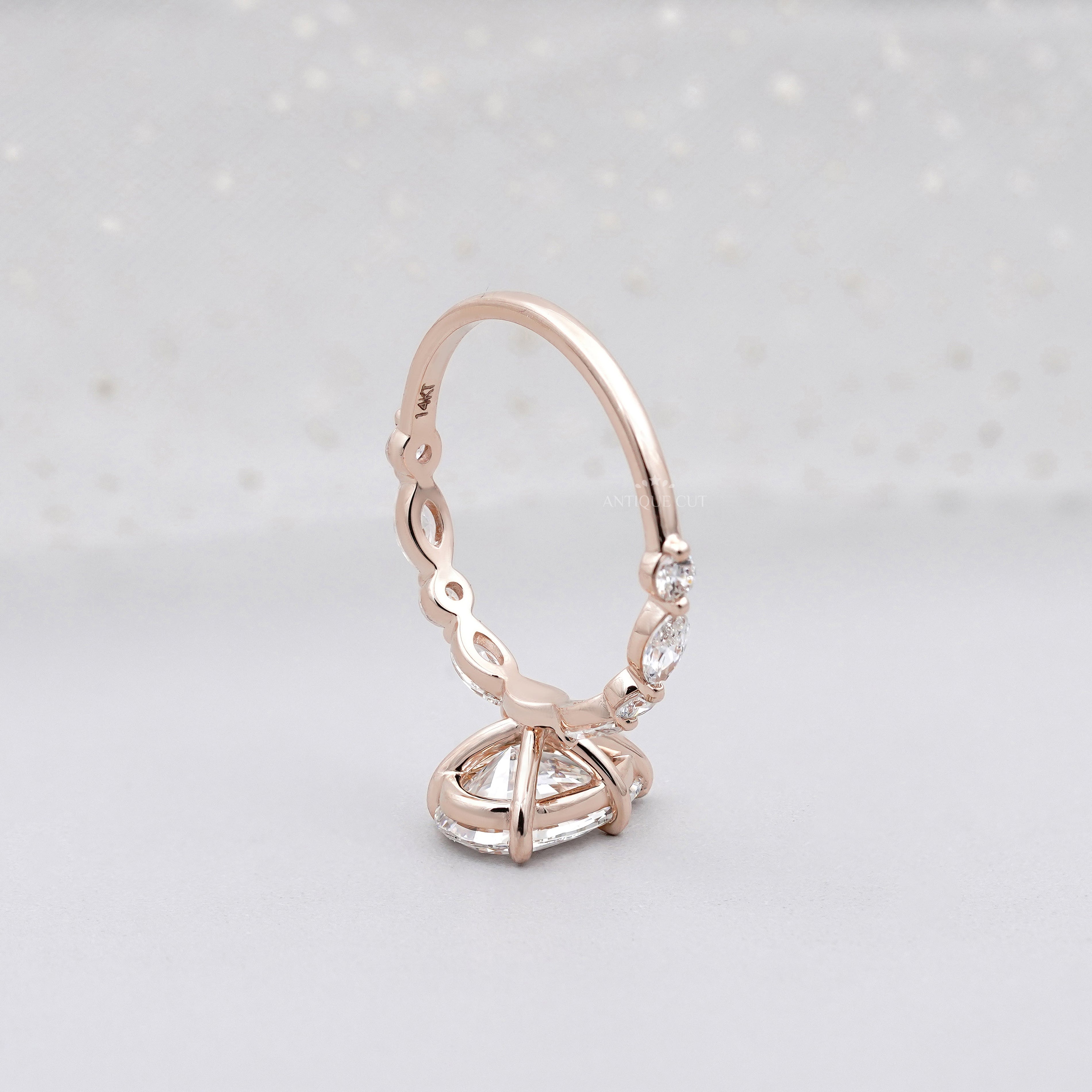 Pear 3.34tcw Lab Grown Diamond Vintage Engagement Ring | Marquise Side Stone Band | D–F Color | VVS–VS Clarity | IGI Certified