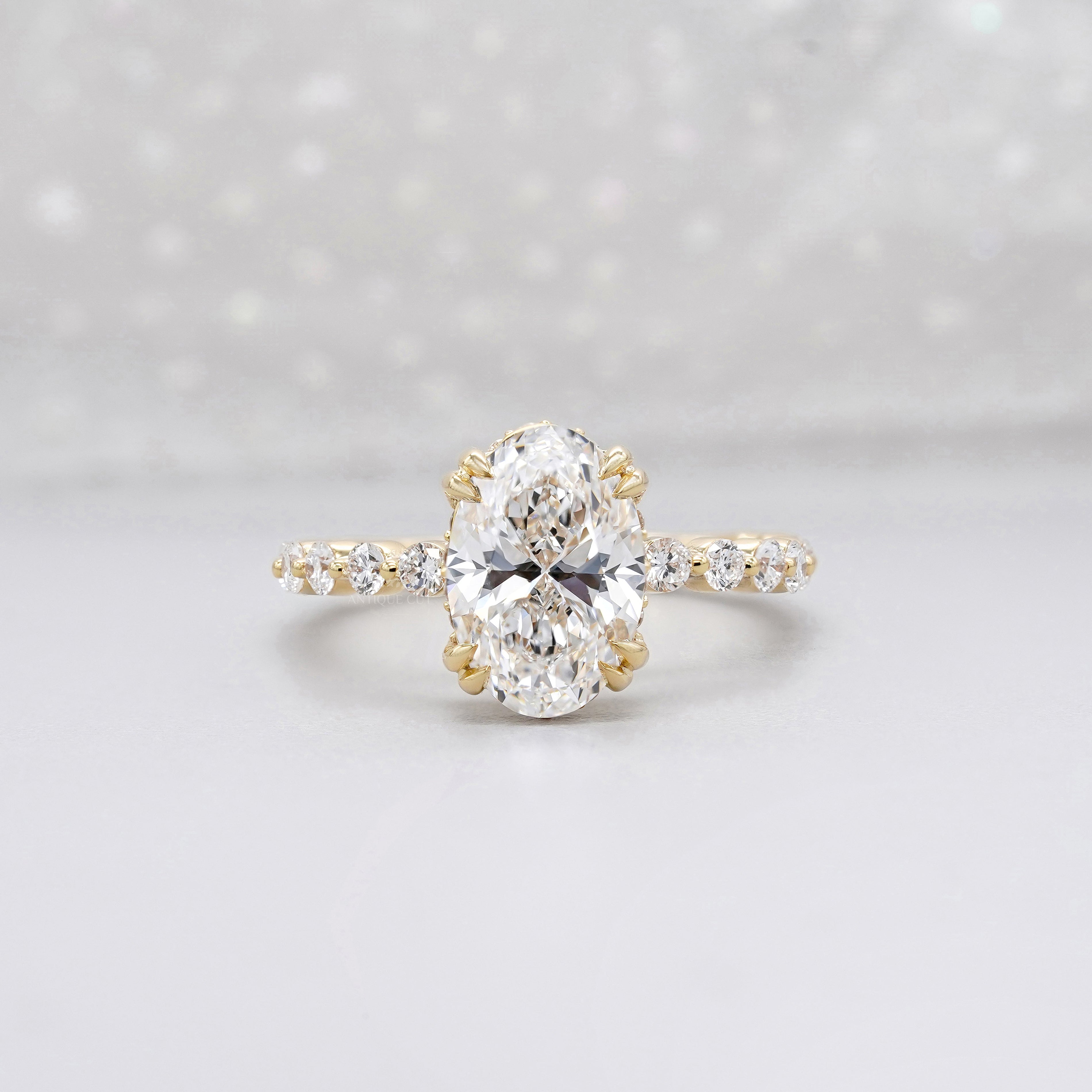 Oval 3.00tcw Lab Grown Diamond Engagement Ring | 2.40ct Oval Center + 0.60ct Side Stones | IGI Certified | Yellow Gold